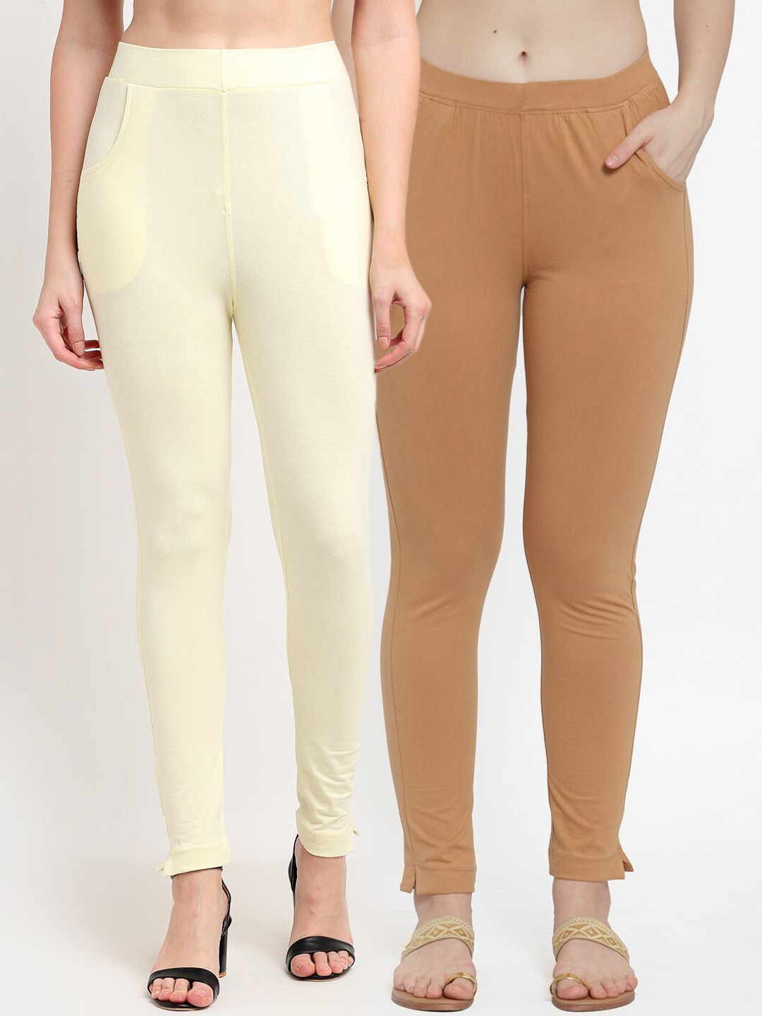 

TAG 7 Women Cream & Beige Pack of 2 Leggings