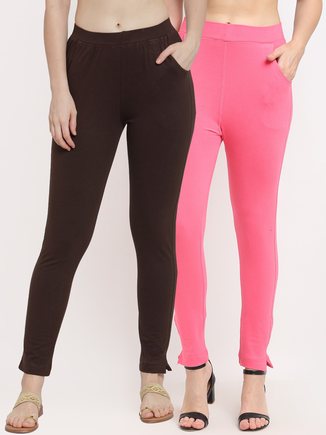 

TAG 7 Women Pink & Brown Pack of 2 Leggings