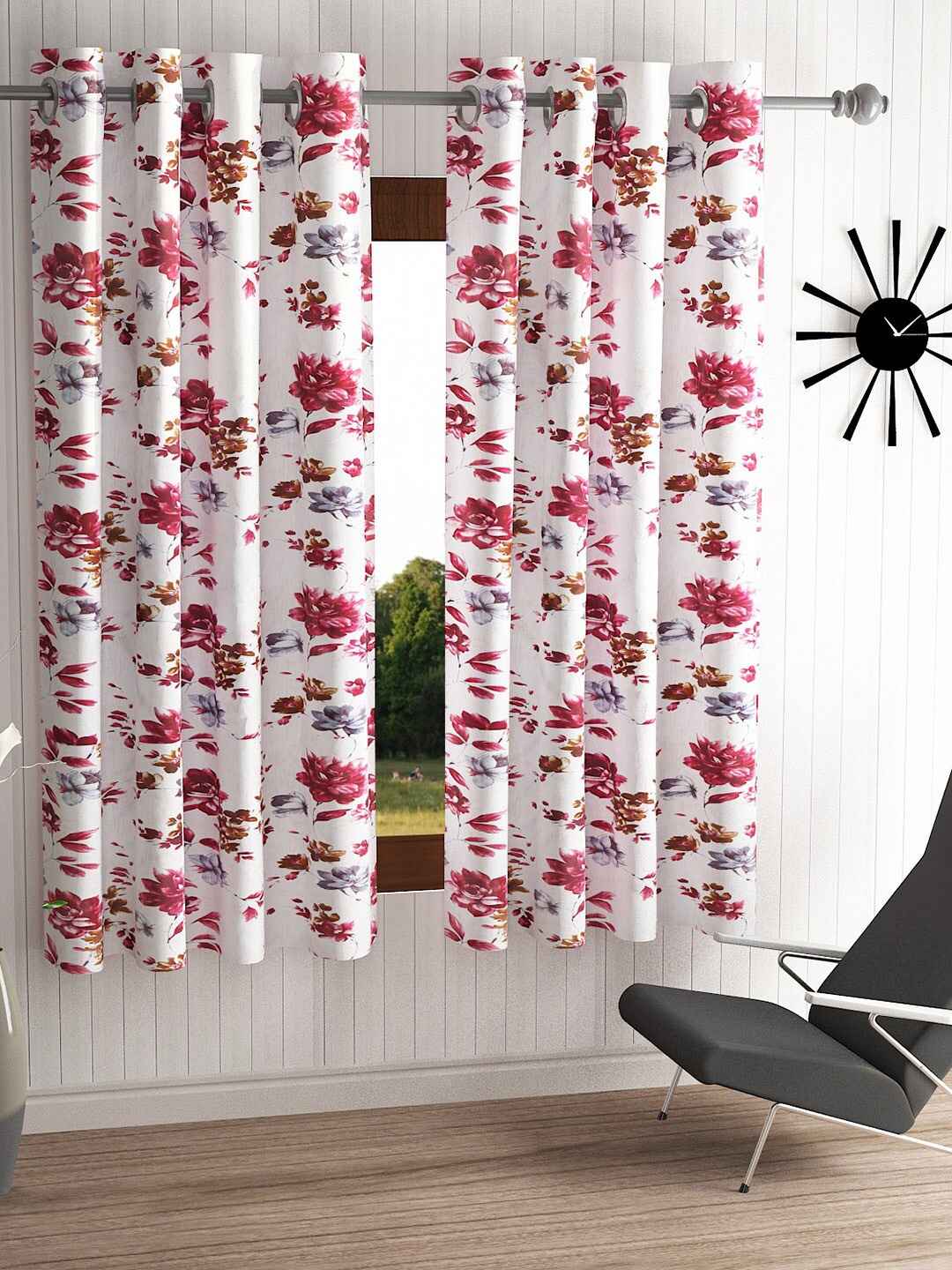 

Home Sizzler Off White & Maroon Set of 2 Floral Window Curtain