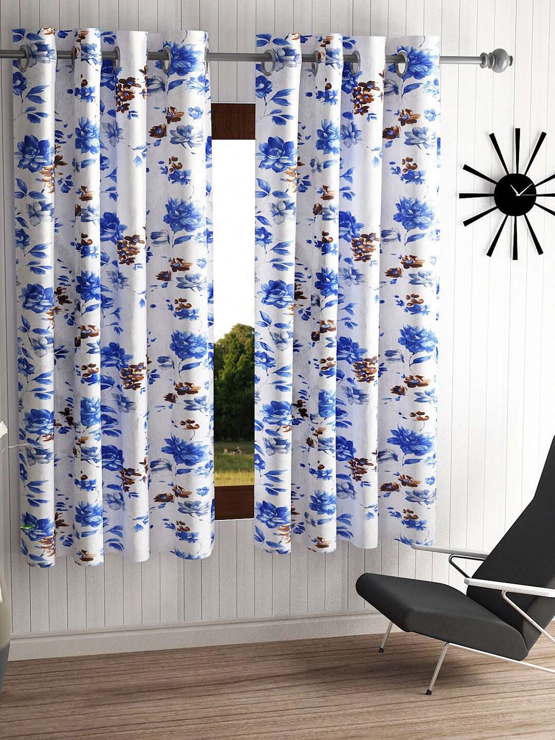 

Home Sizzler Off White & Blue Set of 2 Floral Window Curtain