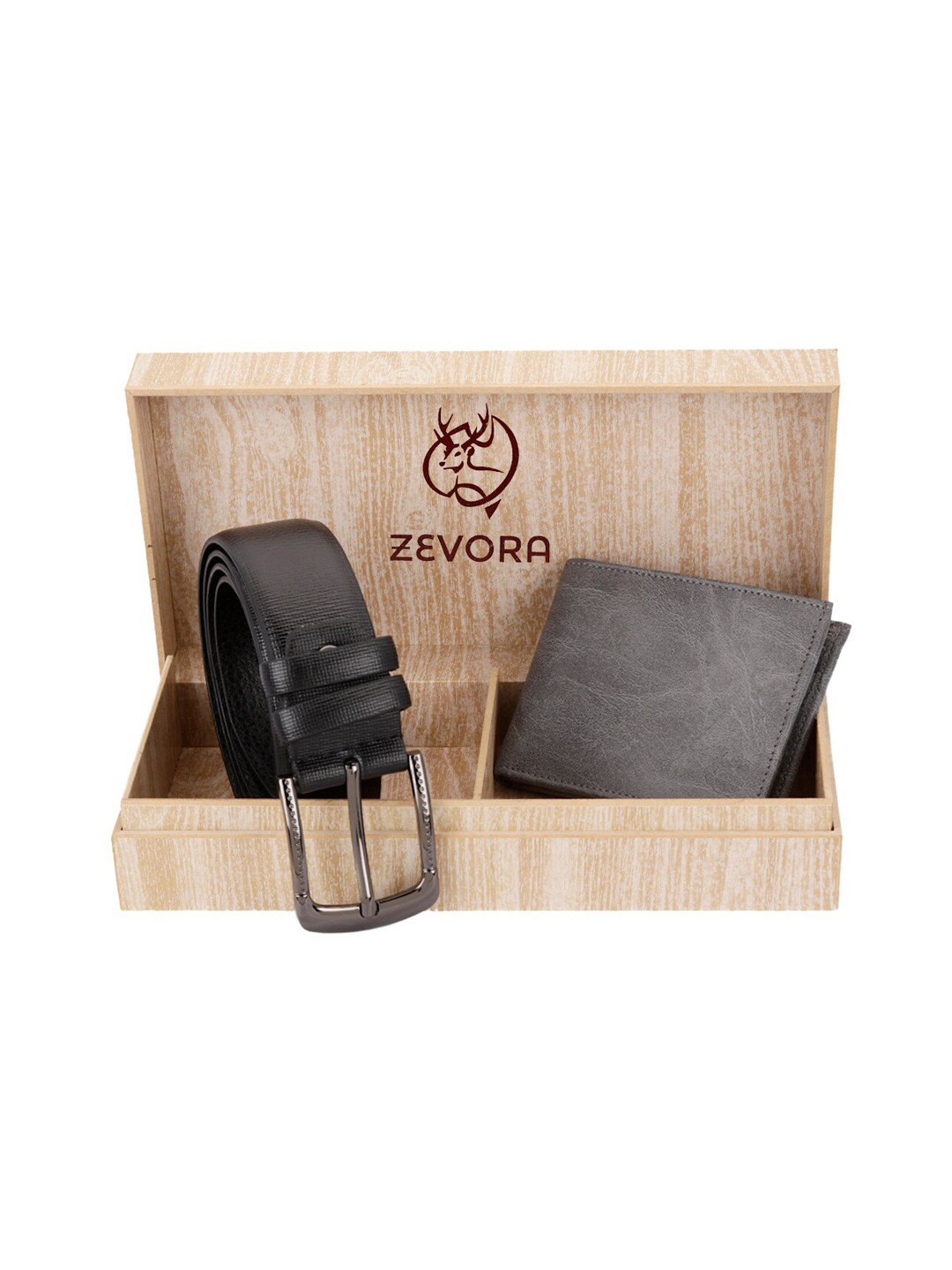 

ZEVORA Men Black & Grey Textured Artificial Leather Accessory Gift Set