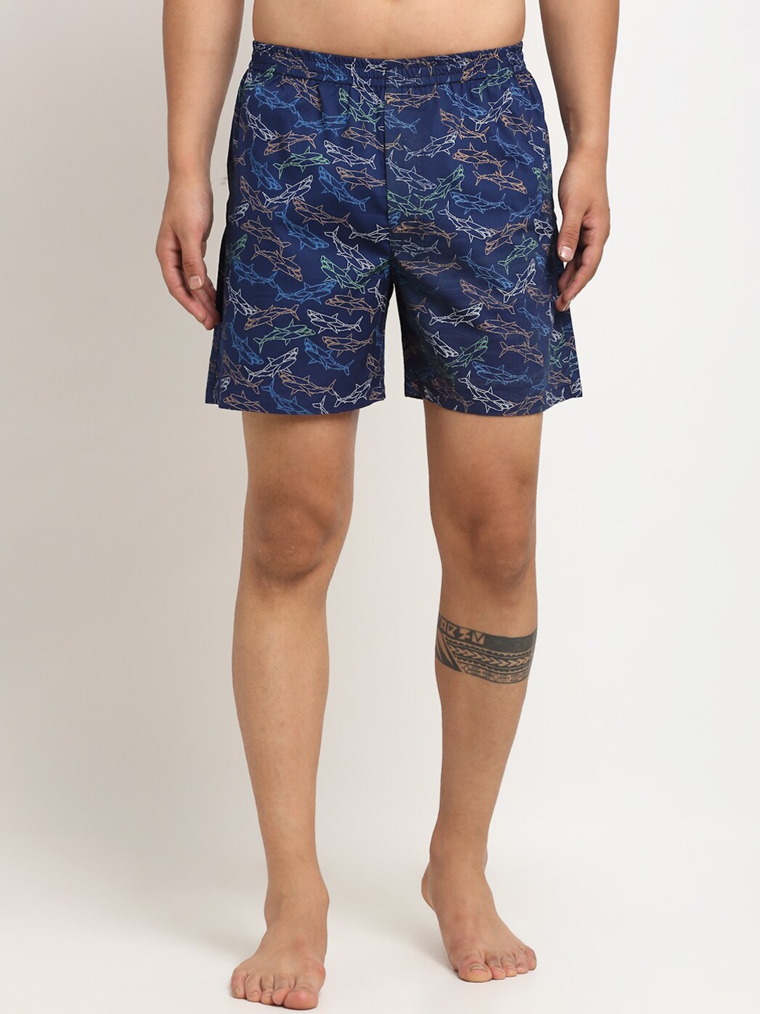 

Ennoble Men Navy Blue & White Printed Pure Cotton Slim Fit Boxers ENBBAPLEN29101100