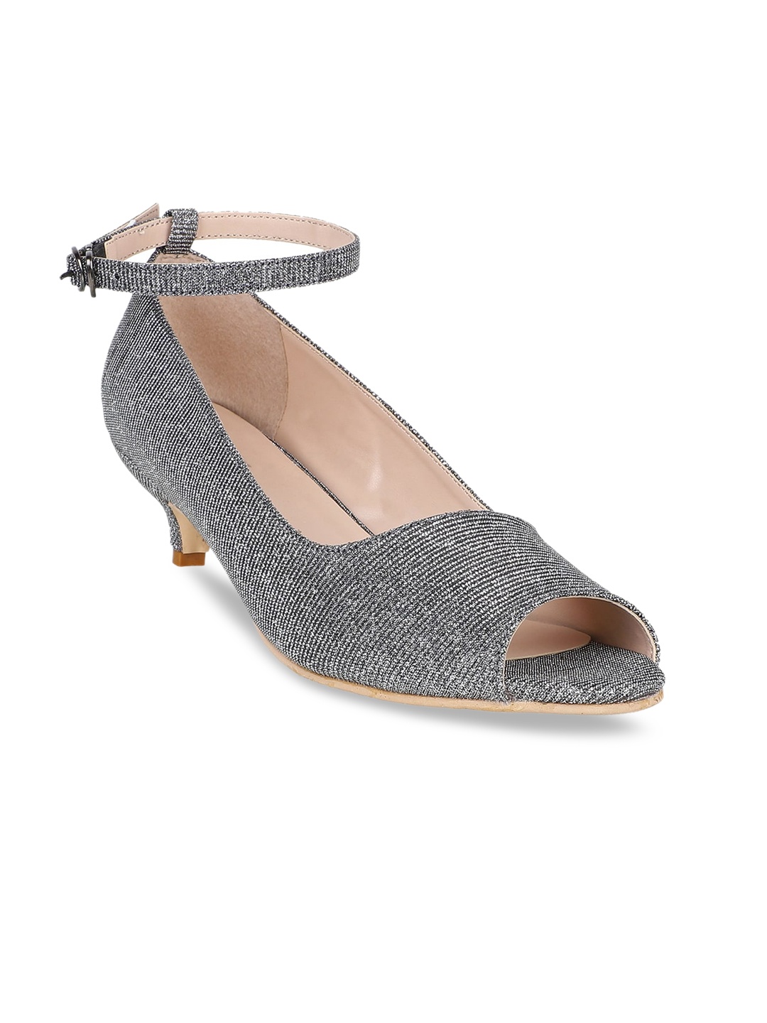 

SHUZ TOUCH Women Grey Solid Kitten Peep Toes