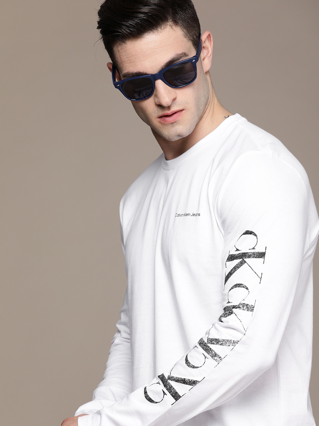 

Calvin Klein Jeans Men White Brand Logo Printed Pure Cotton Casual T-shirt