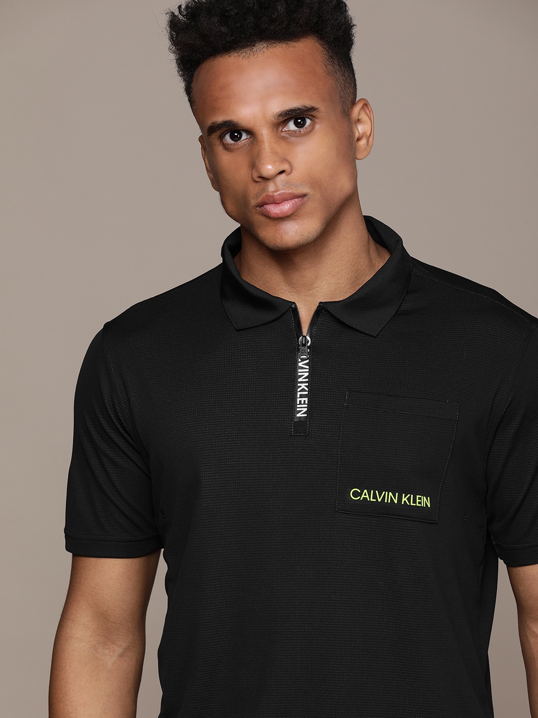

Calvin Klein Jeans Men Black Print Detail Polo Collar T-shirt