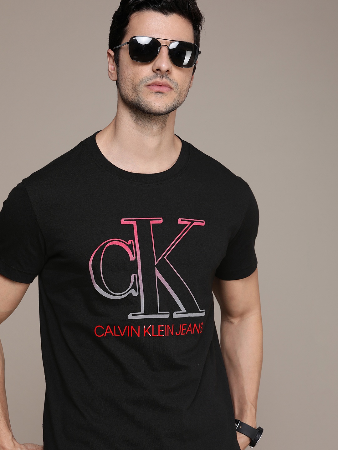 

Calvin Klein Jeans Men Black Brand Logo Printed Organic Cotton T-shirt