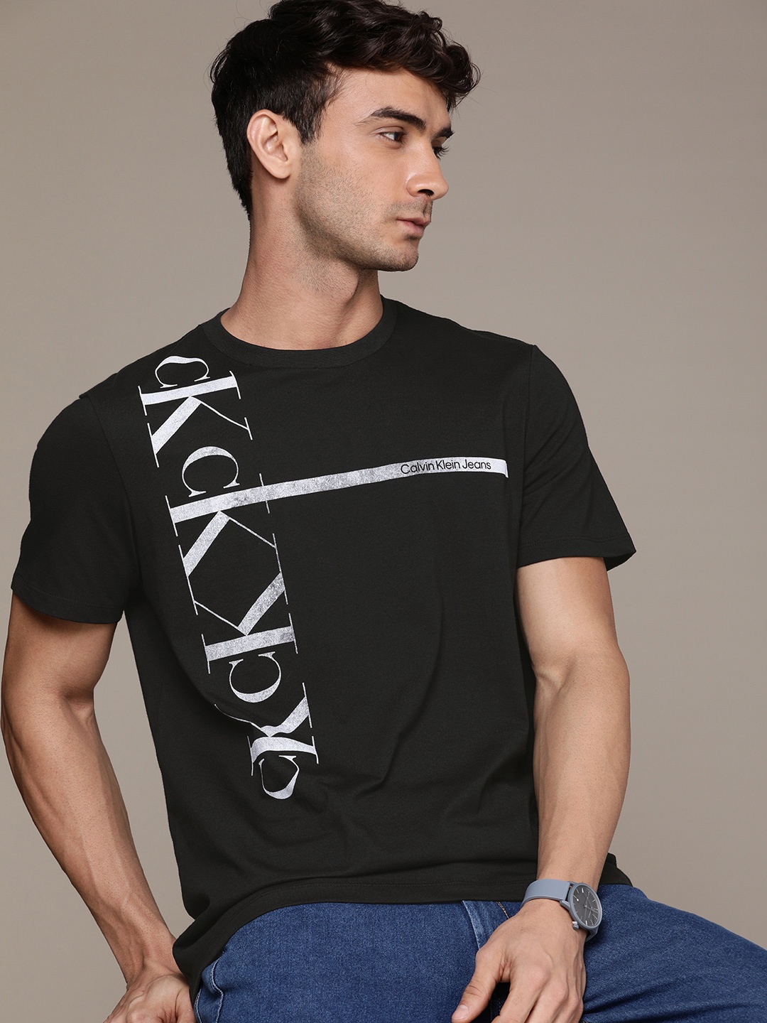 

Calvin Klein Jeans Men Black Graphic Printed T-shirt