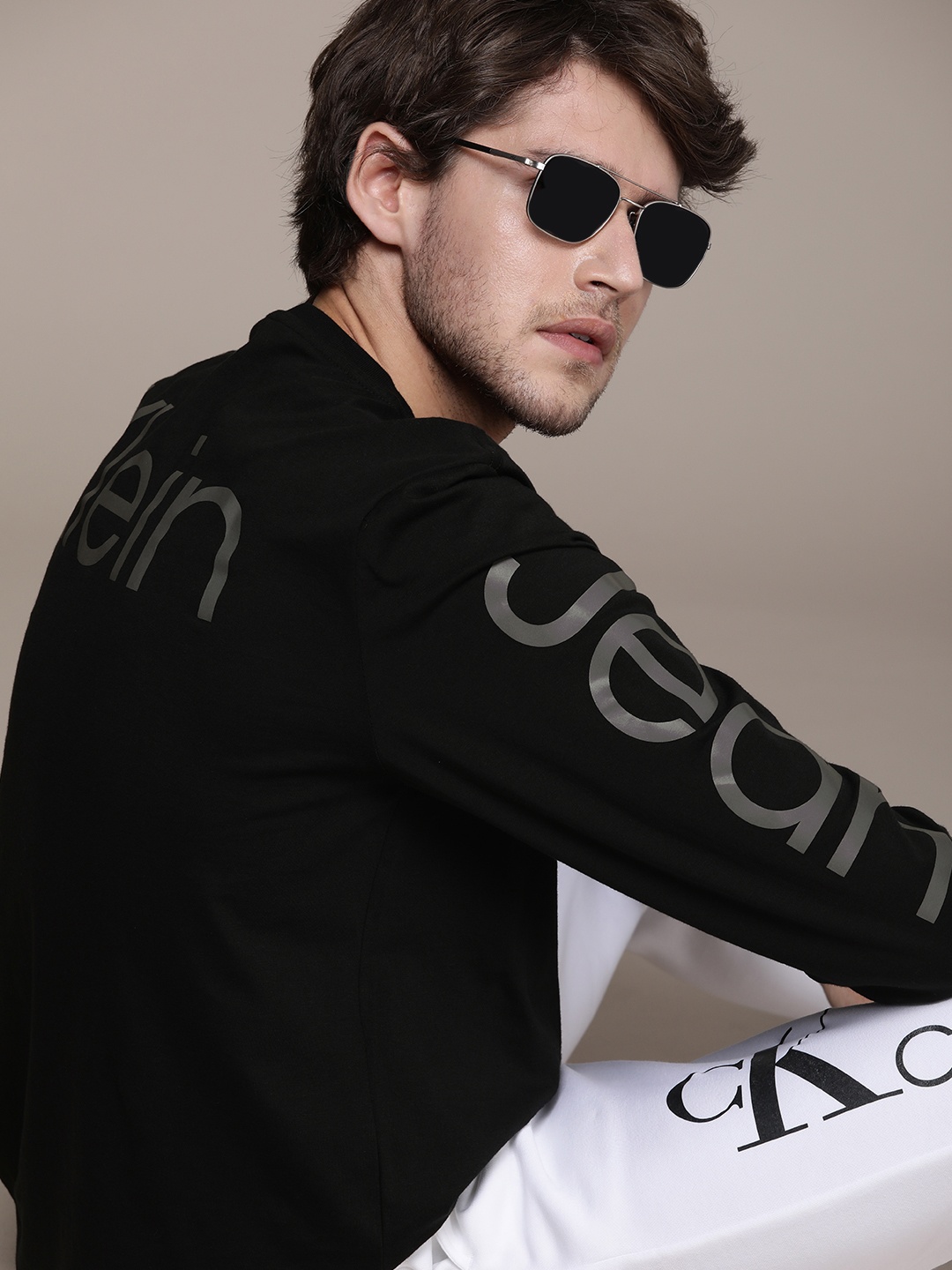 

Calvin Klein Jeans Men Black Brand Logo Printed Pure Cotton T-shirt