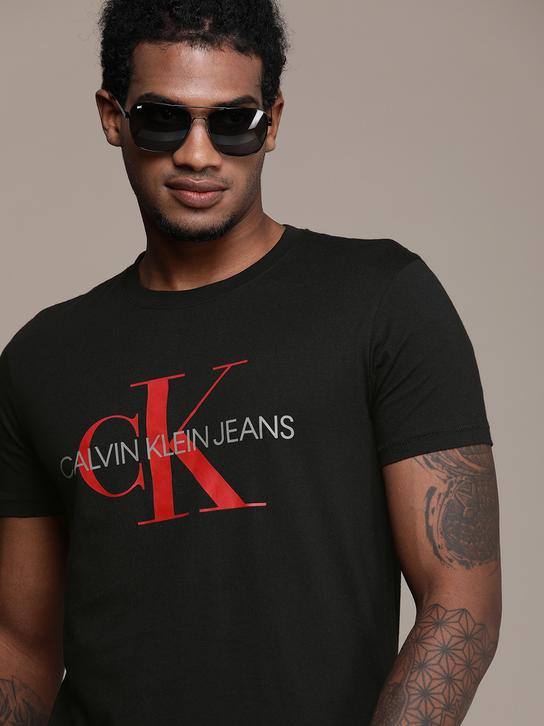 

Calvin Klein Jeans Men Black Brand Logo Printed Pure Cotton T-shirt