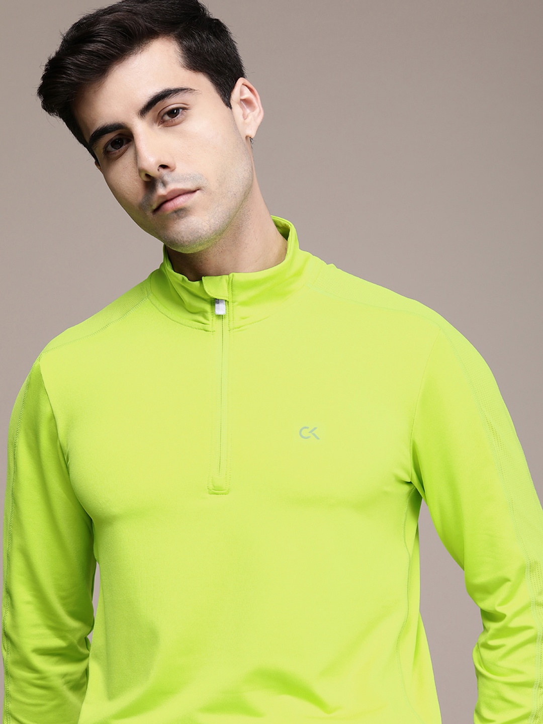 

Calvin Klein Jeans Men Neon Green Solid High Neck Casual T-shirt, Lime green