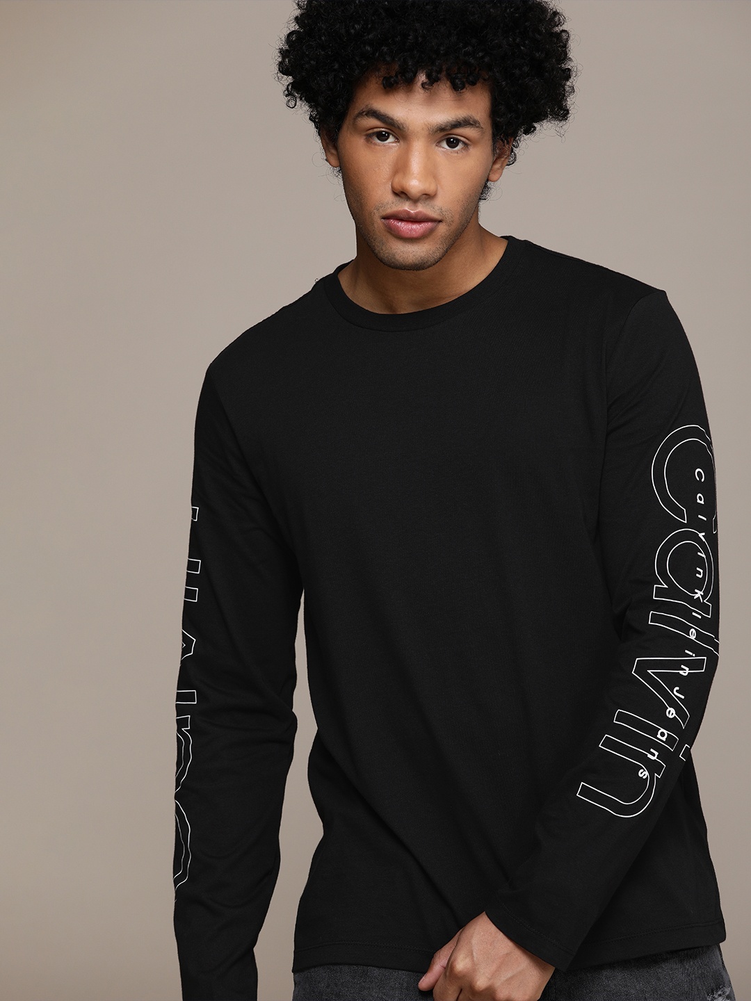 

Calvin Klein Jeans Men Black Brand Logo Printed T-shirt