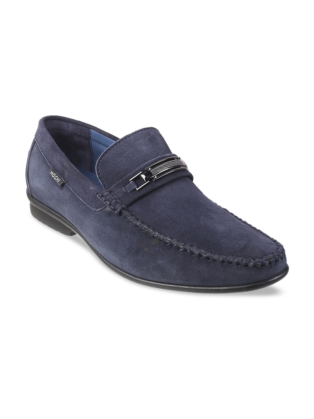 

Mochi Men Blue Solid Leather Formal Loafers