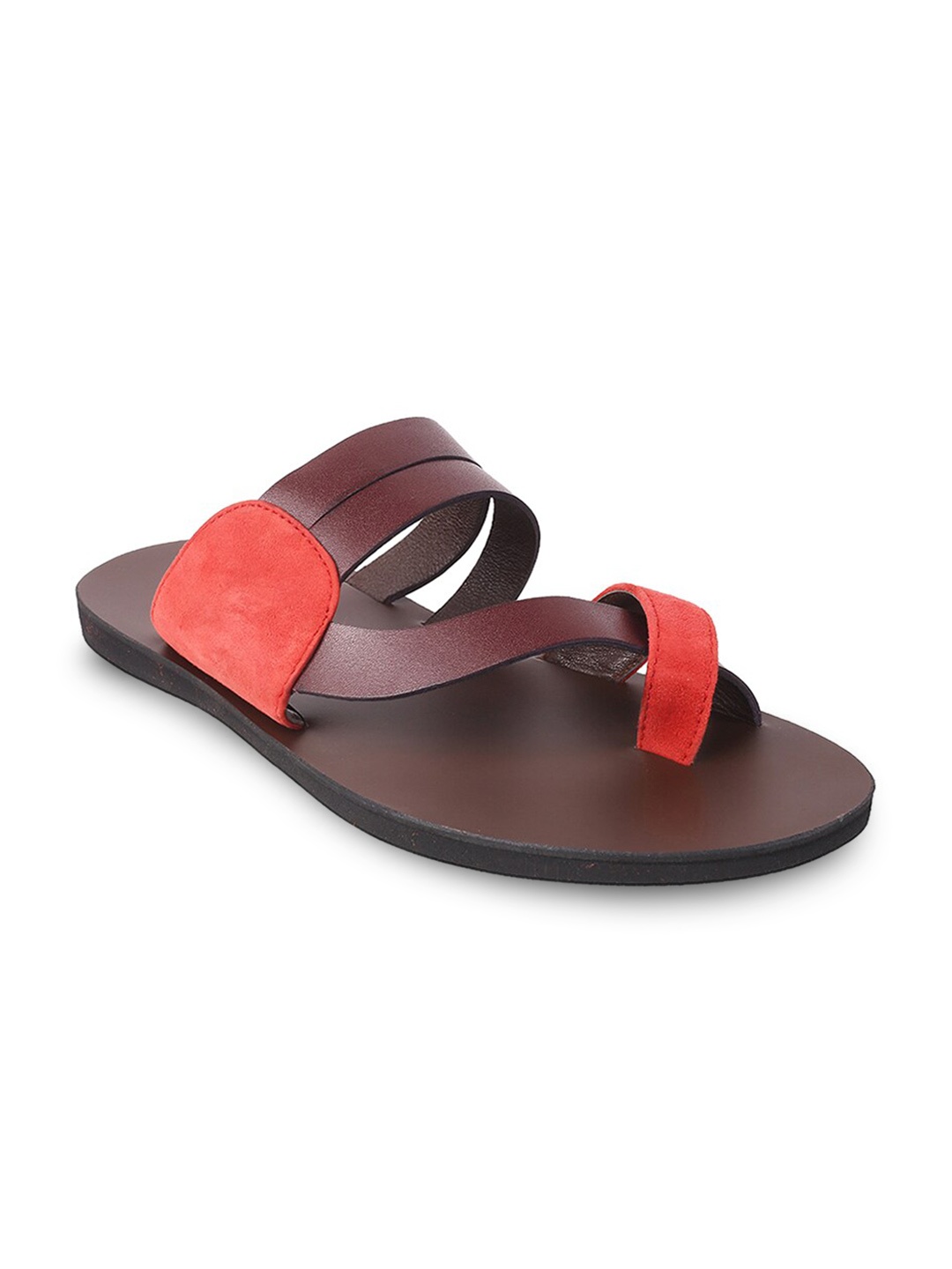 

Mochi Men Maroon & Coral Leather Comfort Slip On Sandals
