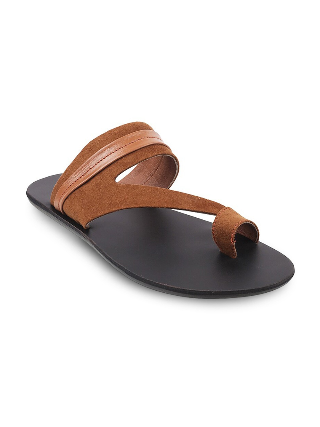 

Mochi Men Tan & Black Leather Comfort Slip On Sandals