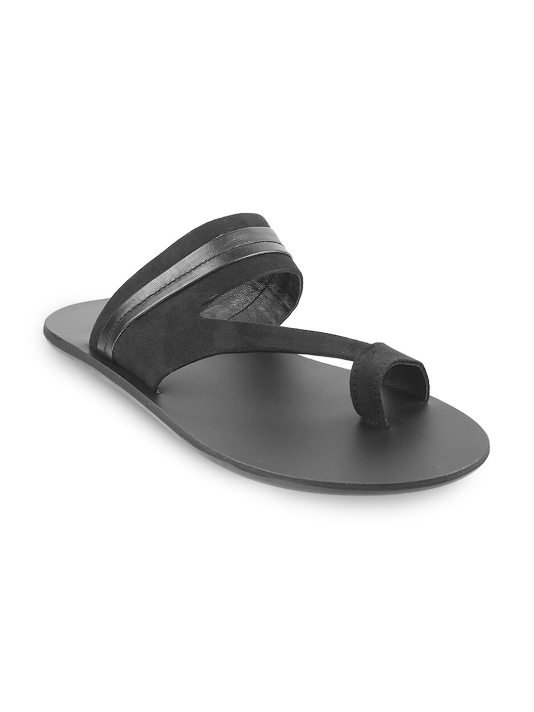 

Mochi Men Black & Grey Leather Comfort Slip On Sandals
