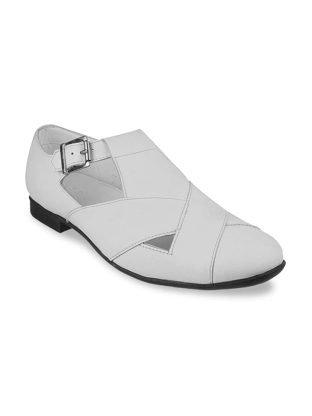 

Mochi Men White Leather Shoe-Style Sandals