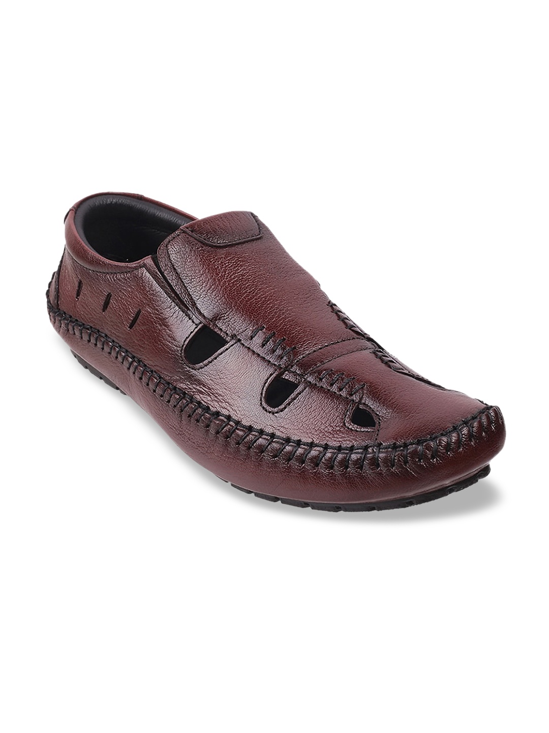 

Mochi Men Maroon Leather Shoe-Style Sandals