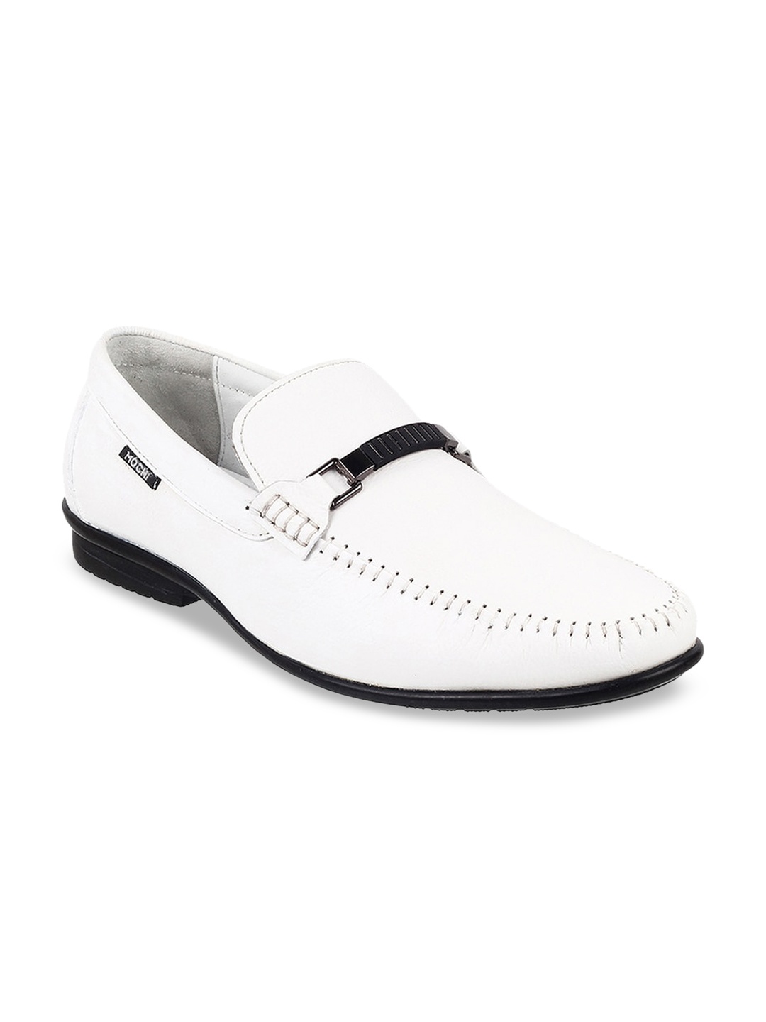 

Mochi Men White Solid Leather Loafers