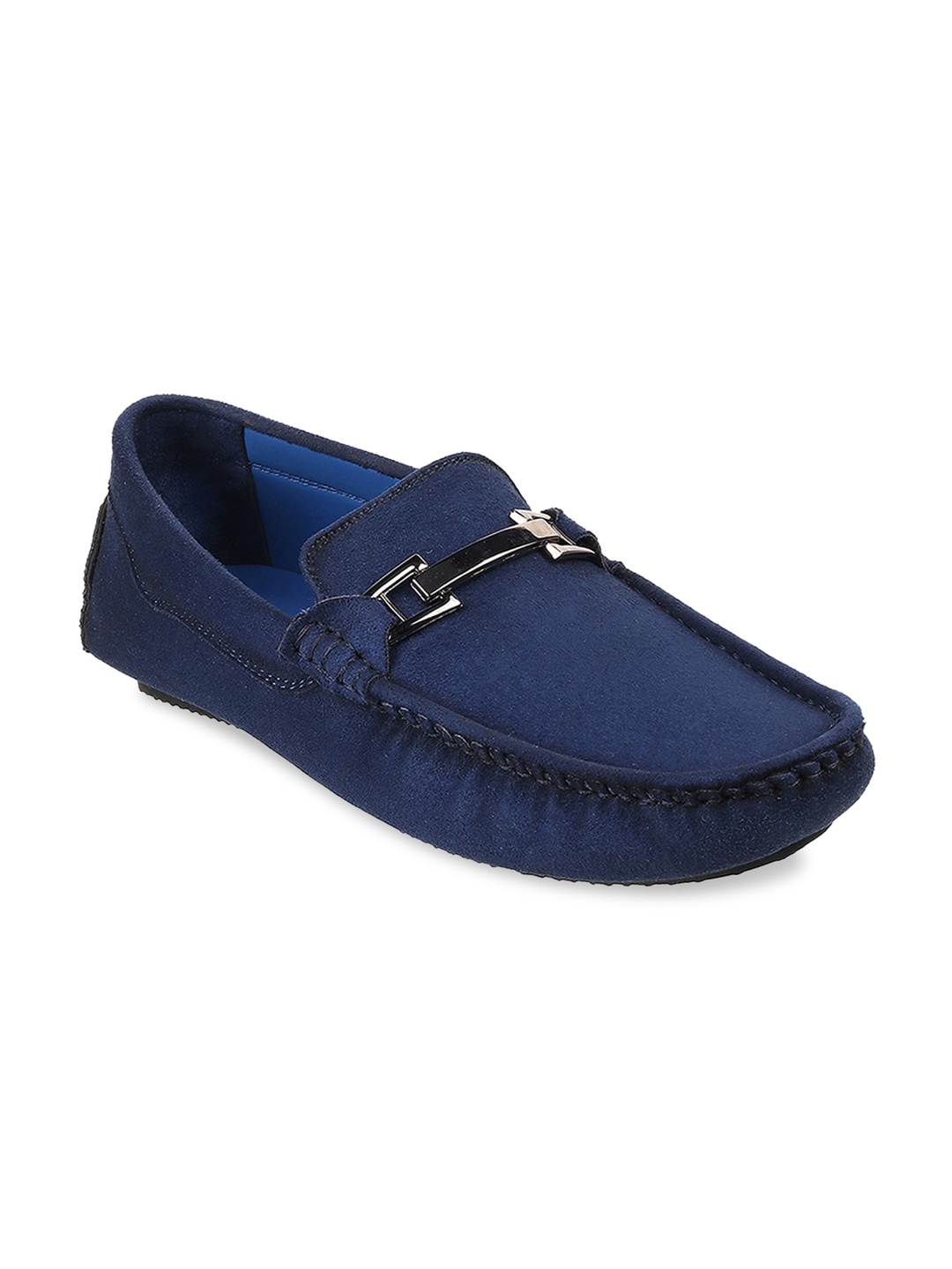 

Mochi Men Blue Solid Leather Loafers