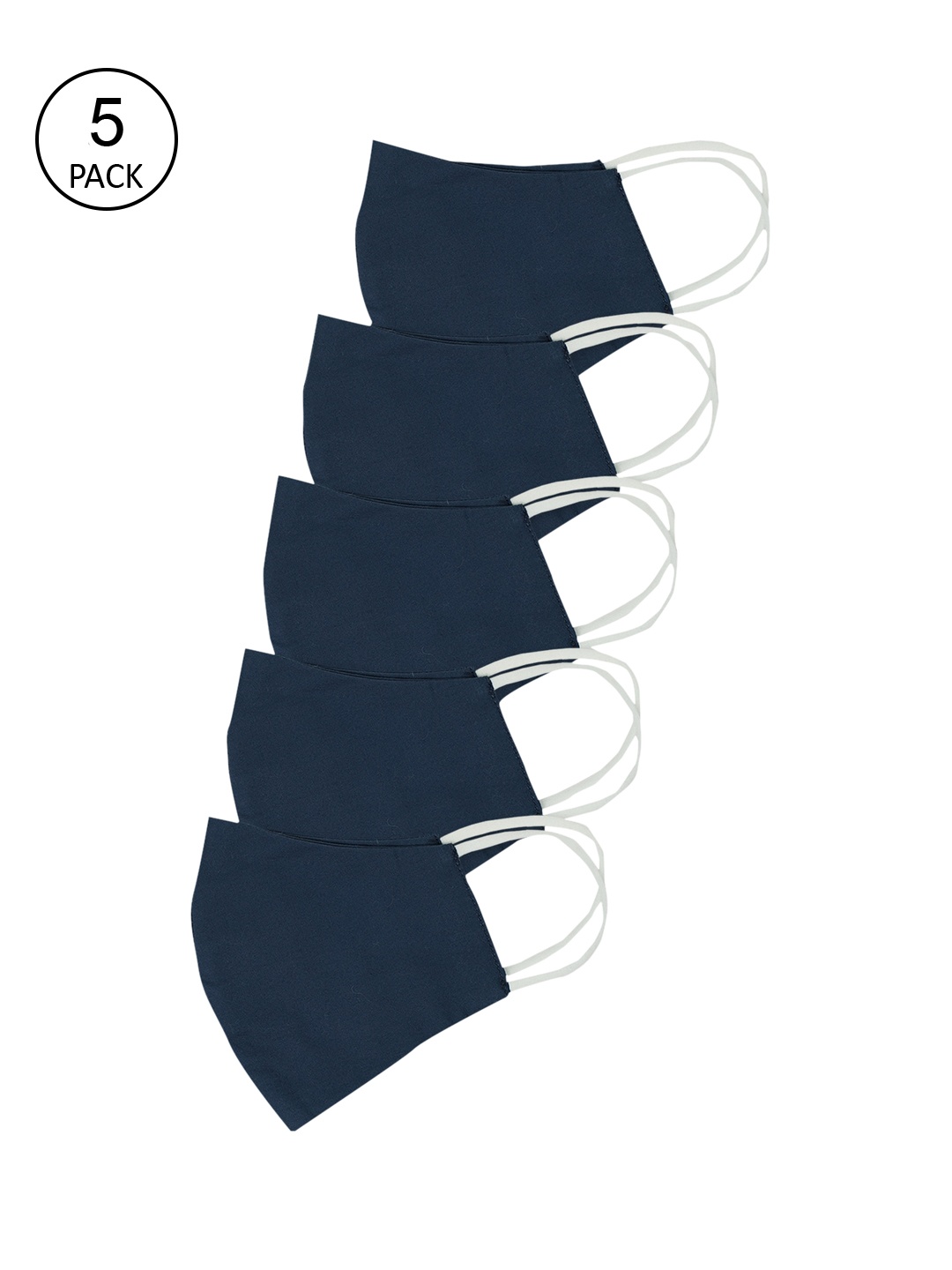 

MYTRIDENT Unisex Pack Of 5 Navy Blue Solid 2-Ply Reusable Pure Cotton Cloth Masks