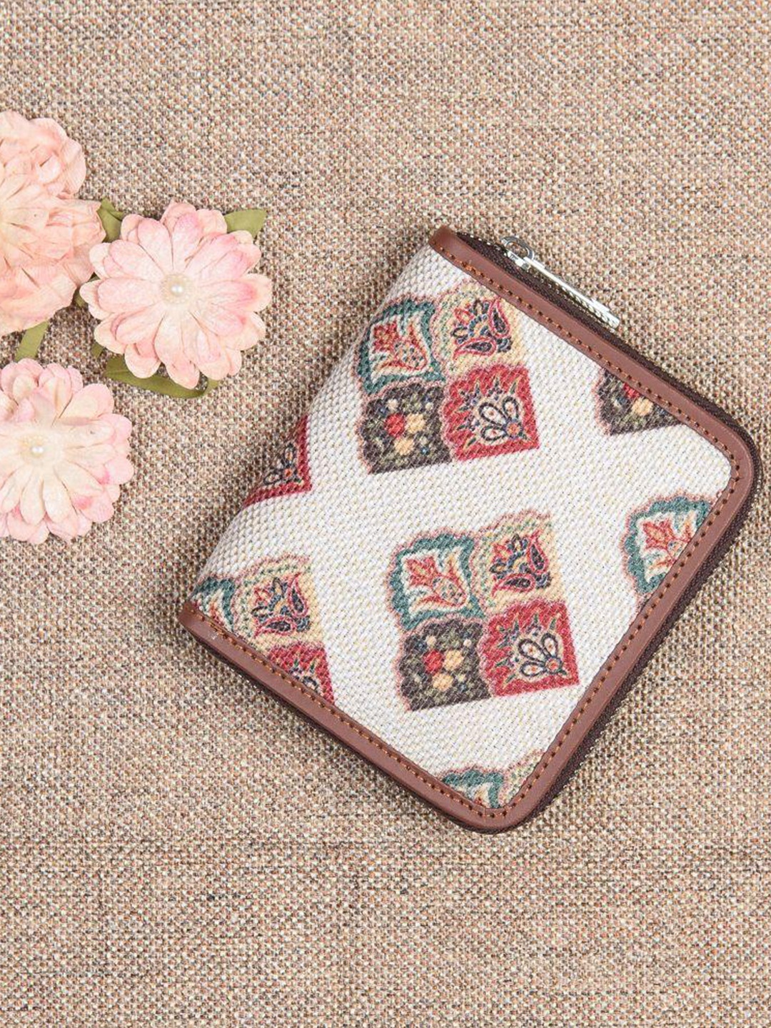 

ZOUK Women White & Red Floral Printed Zip Around Wallet