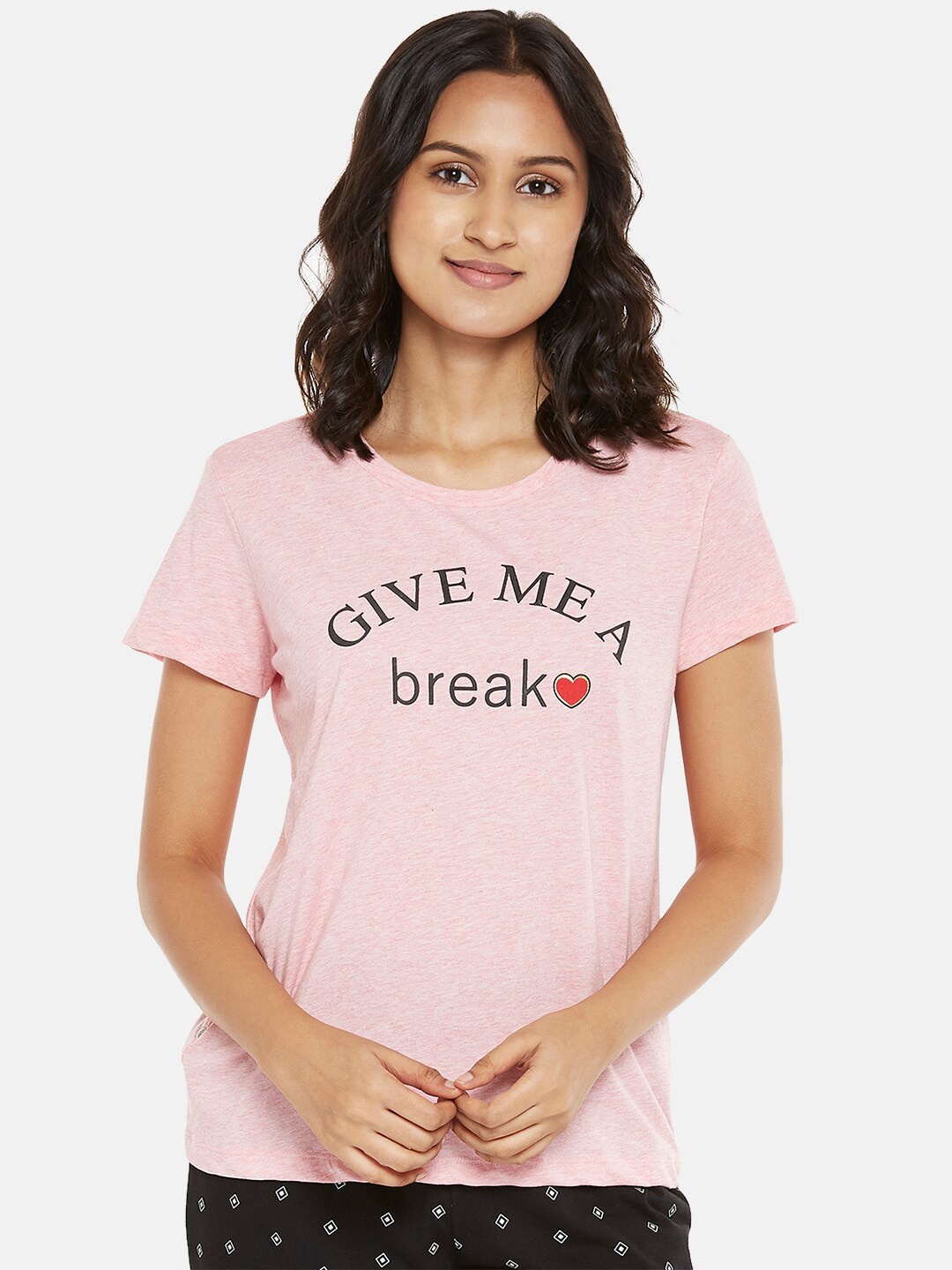

Dreamz by Pantaloons Pink & Black Printed Regular Lounge tshirt