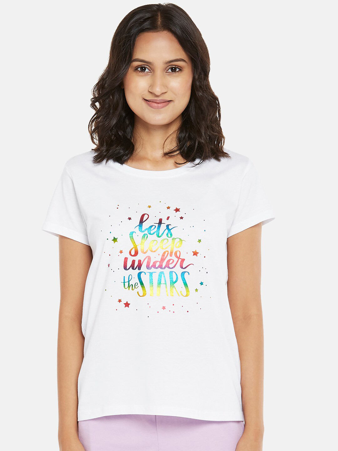 

Dreamz by Pantaloons White & Yellow Printed Pure Cotton Regular Lounge tshirt