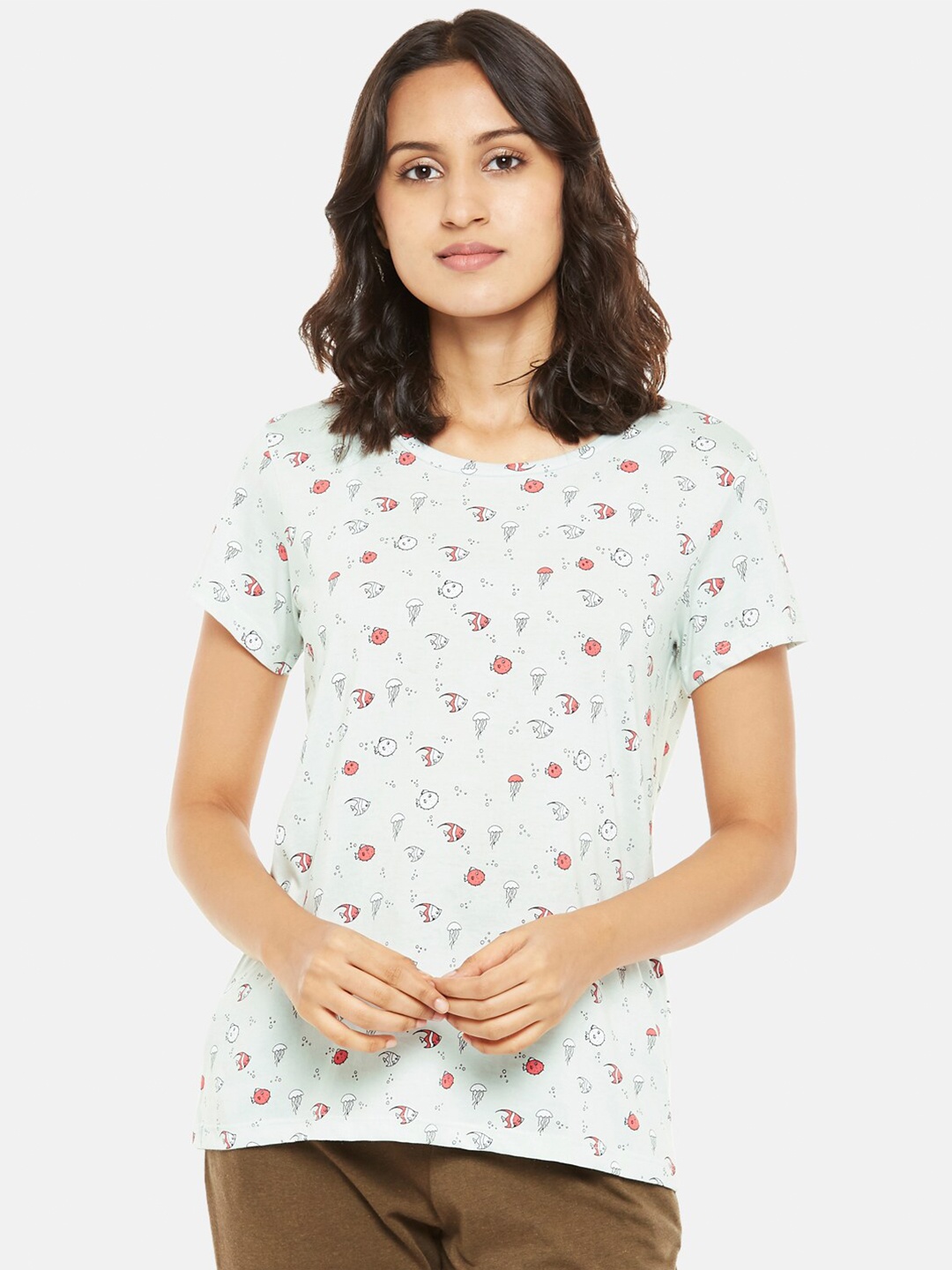 

Dreamz by Pantaloons Blue & Red Printed Pure Cotton Regular Lounge tshirt