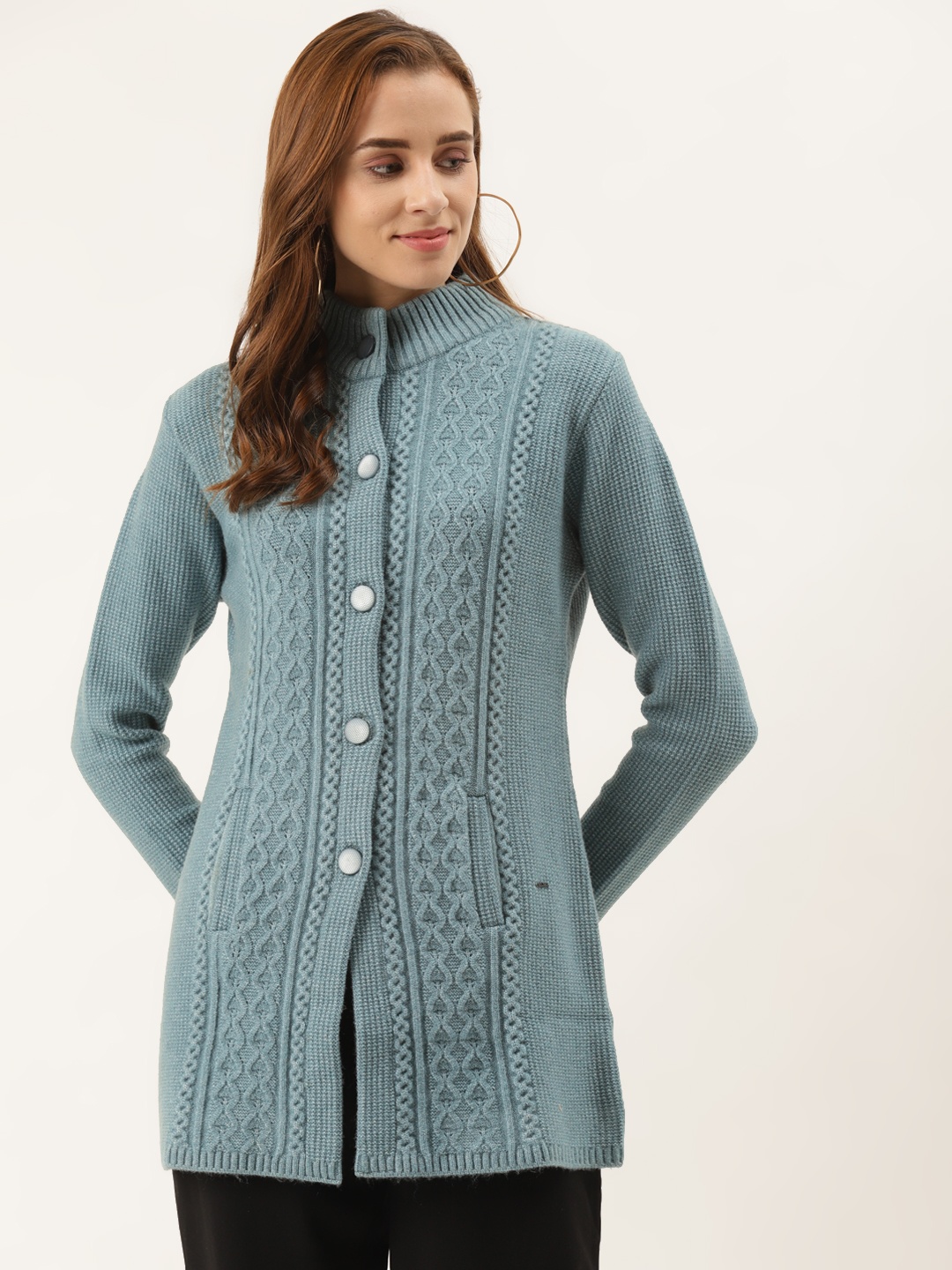 

Duke Women Green Self Design Longline Cardigan