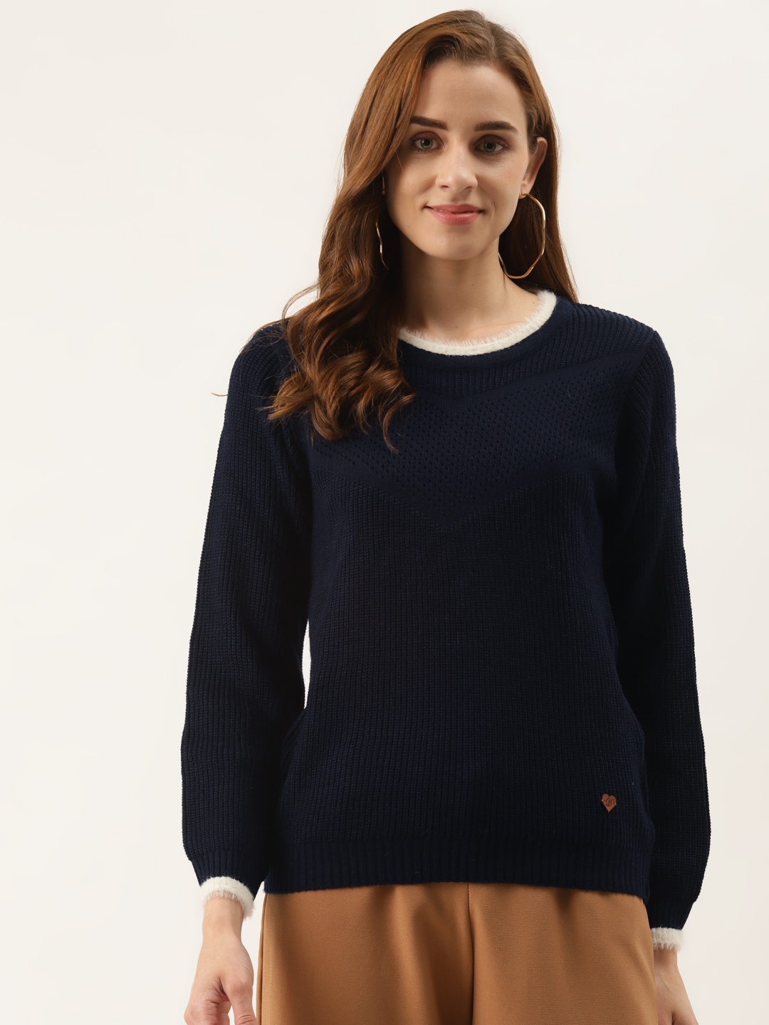 

Duke Women Navy Blue Self Design Pullover