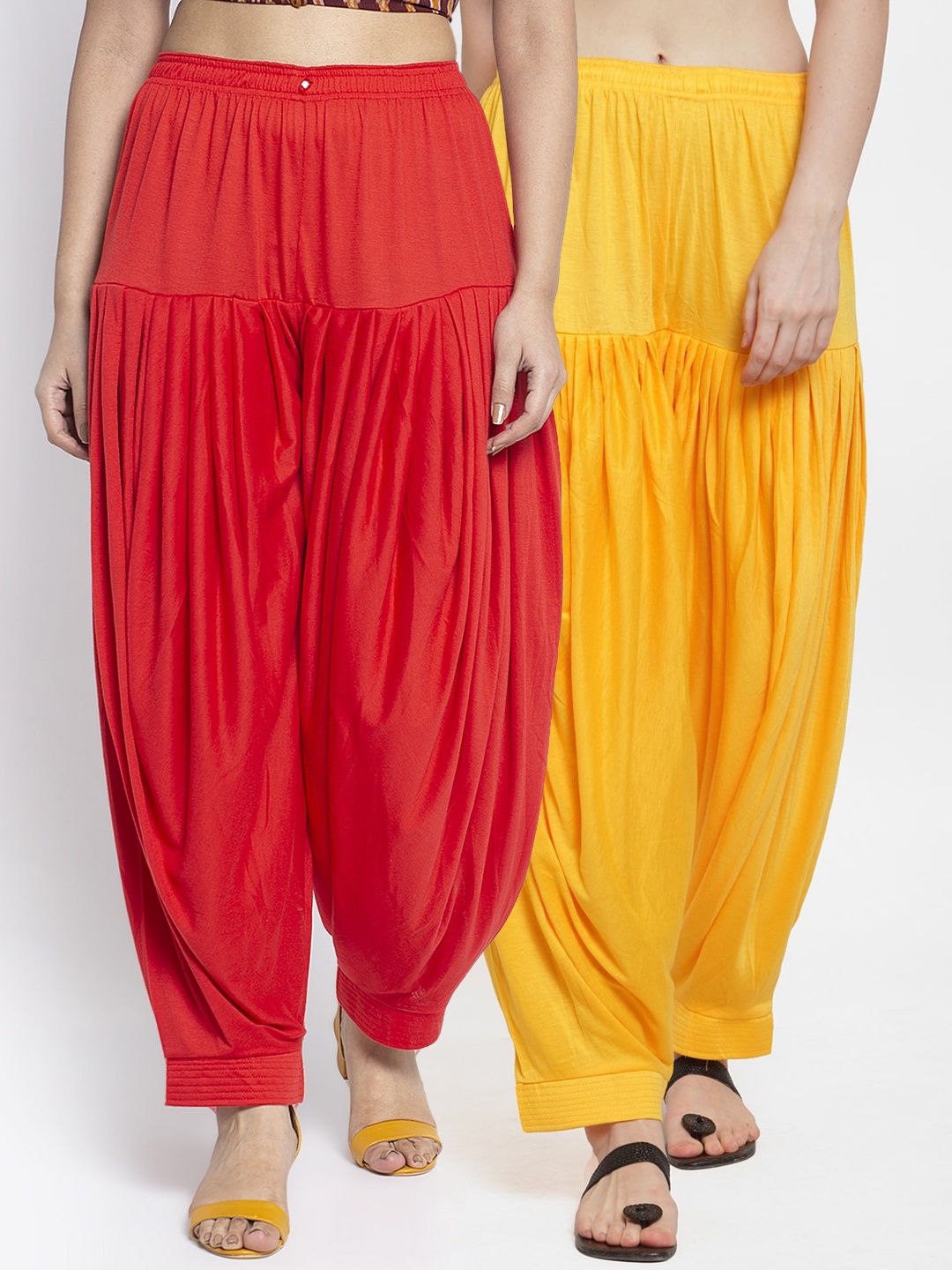 

GRACIT Women Pack Of 2 Red & Yellow Solid Patiala Salwar