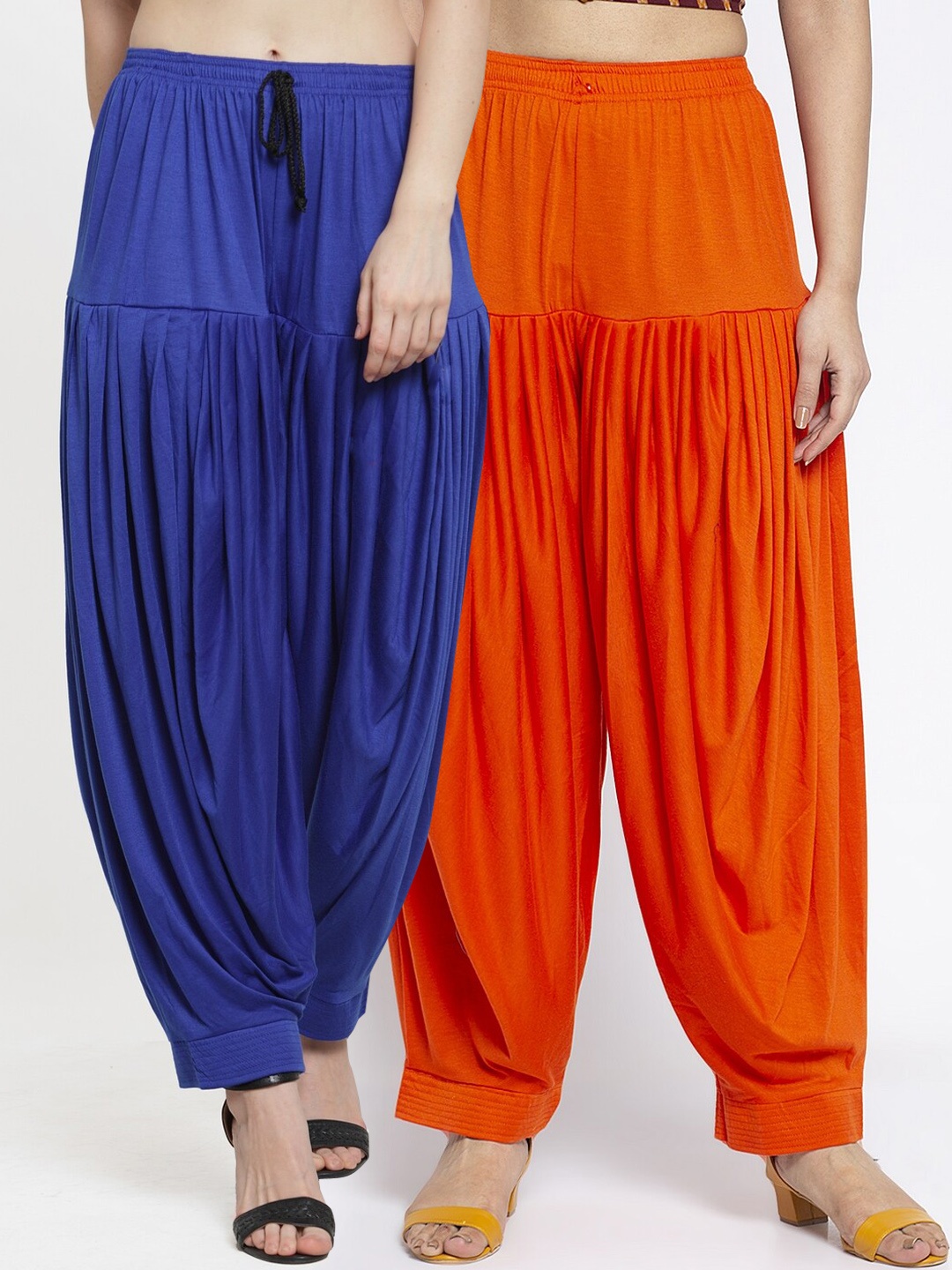 

GRACIT Women Pack Of 2 Blue & Orange Solid Patiala Salwar