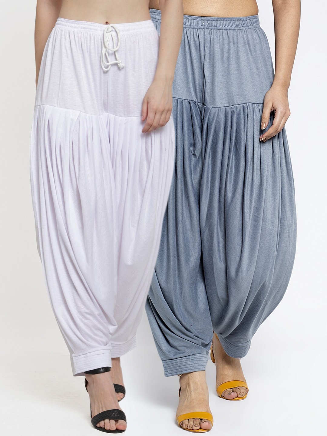

GRACIT Women Pack Of 2 White & Grey Solid Patiala Salwar