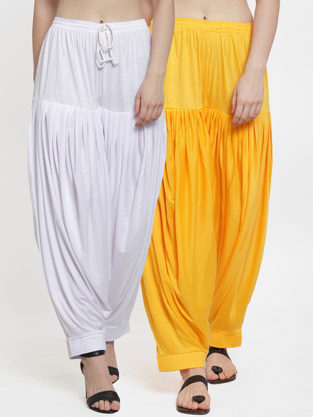 

GRACIT Women Pack Of 2 White & Yellow Solid Patiala Salwar