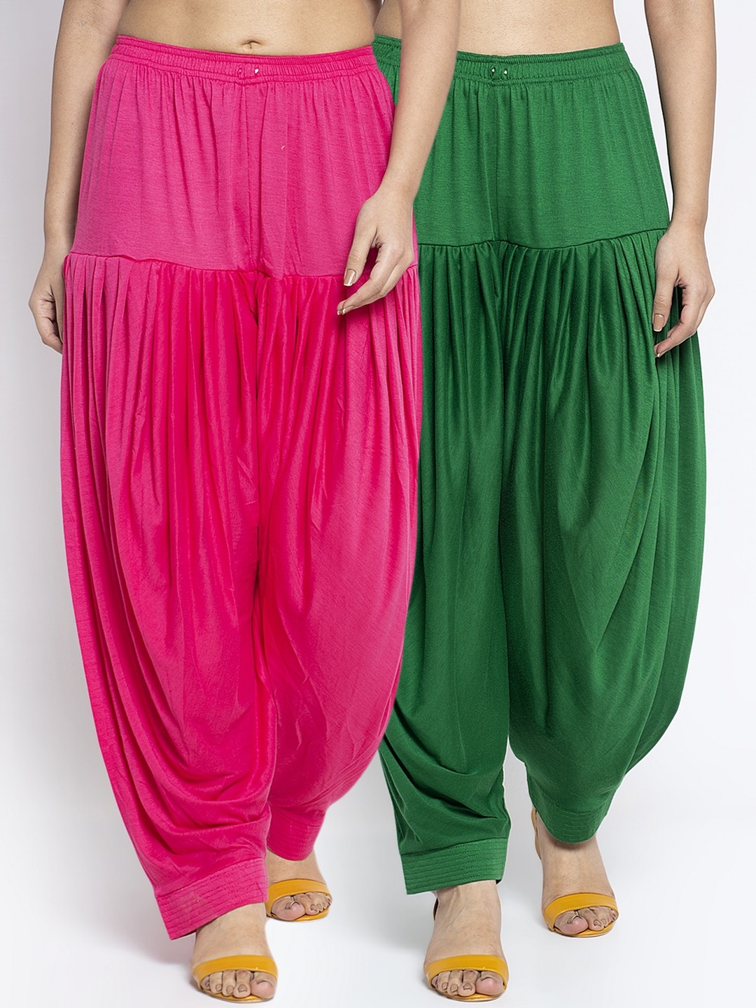 

GRACIT Women Pack Of 2 Green & Pink Solid Patiala Salwar