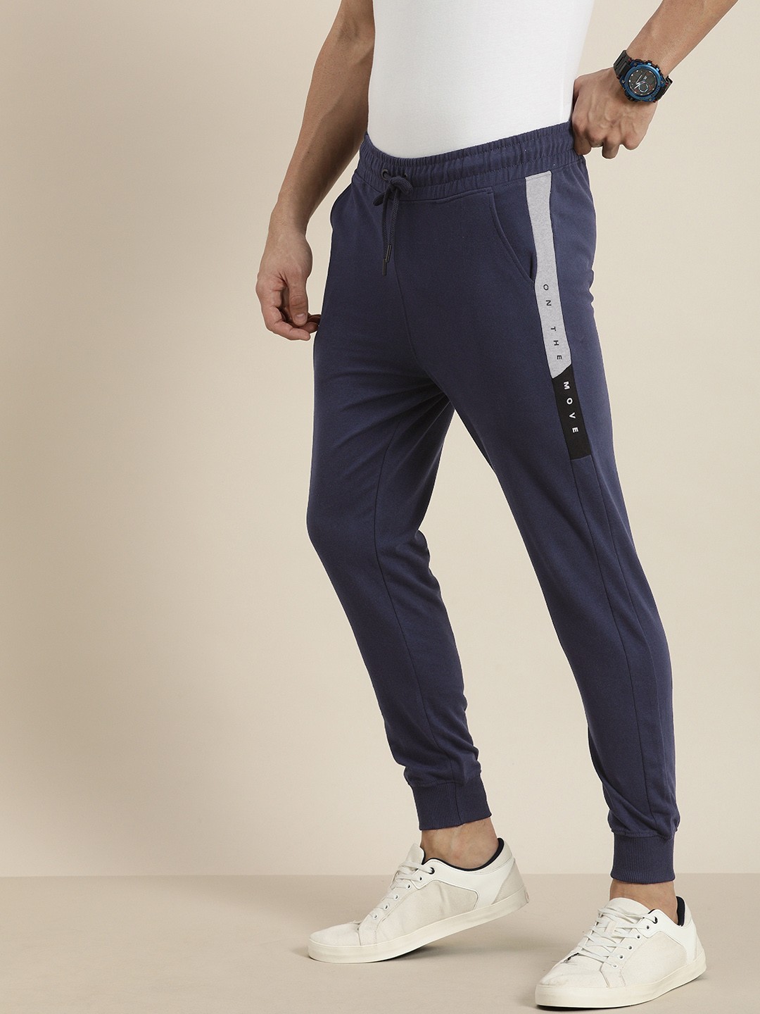 

Invictus Indoor Men Navy Blue Typography Printed Mid-Rise Joggers