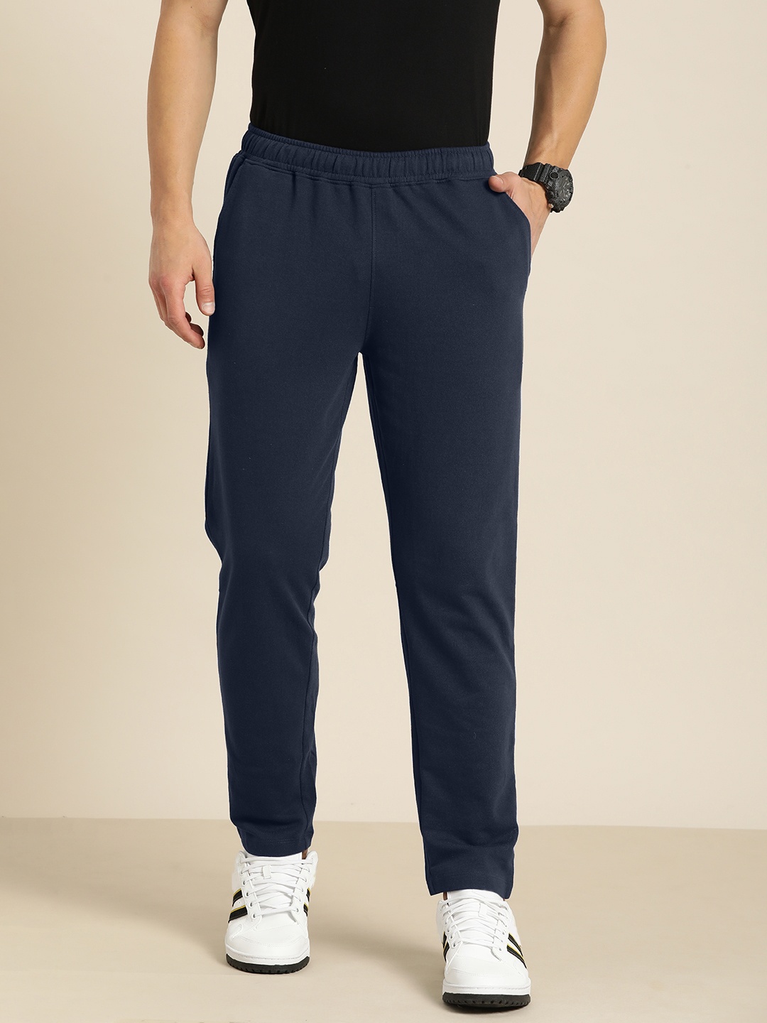 

Invictus Indoor Men Blue Solid Mid Rise Elasticated Casual Joggers Track Pants
