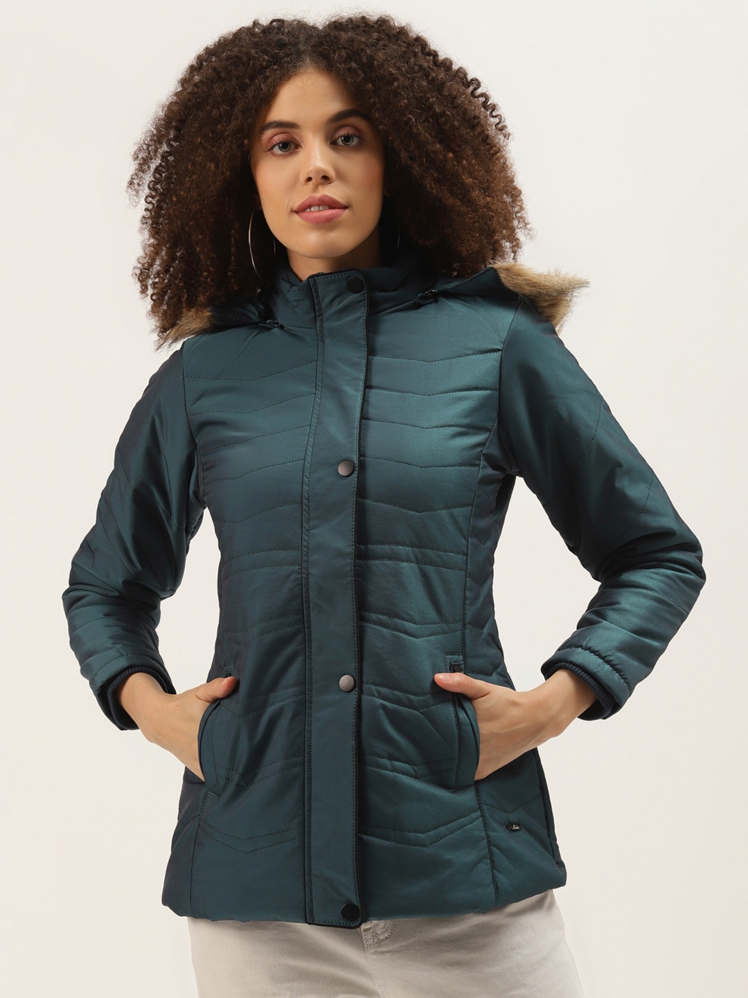 

Duke Women Teal Green Solid Parka Jacket