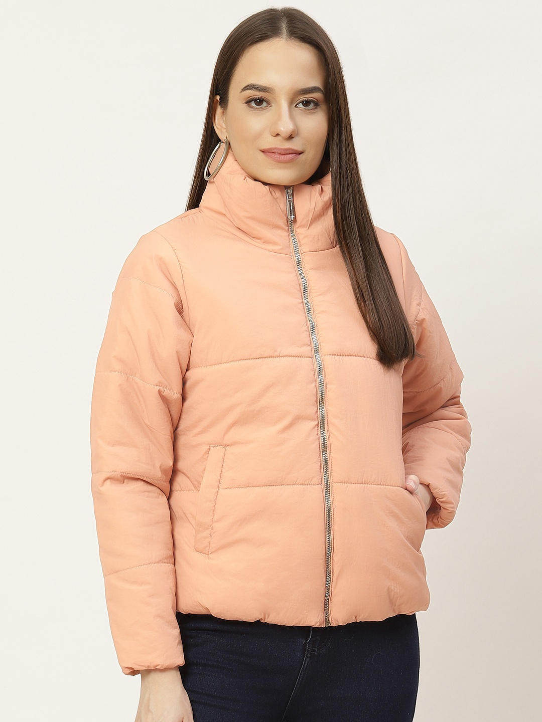 

Duke Women Peach-Coloured Solid Padded Jacket