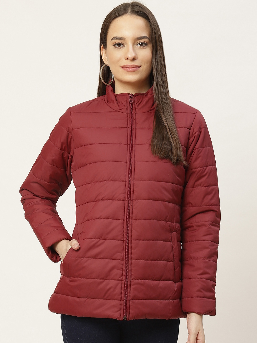 

Duke Women Maroon Solid Padded Jacket