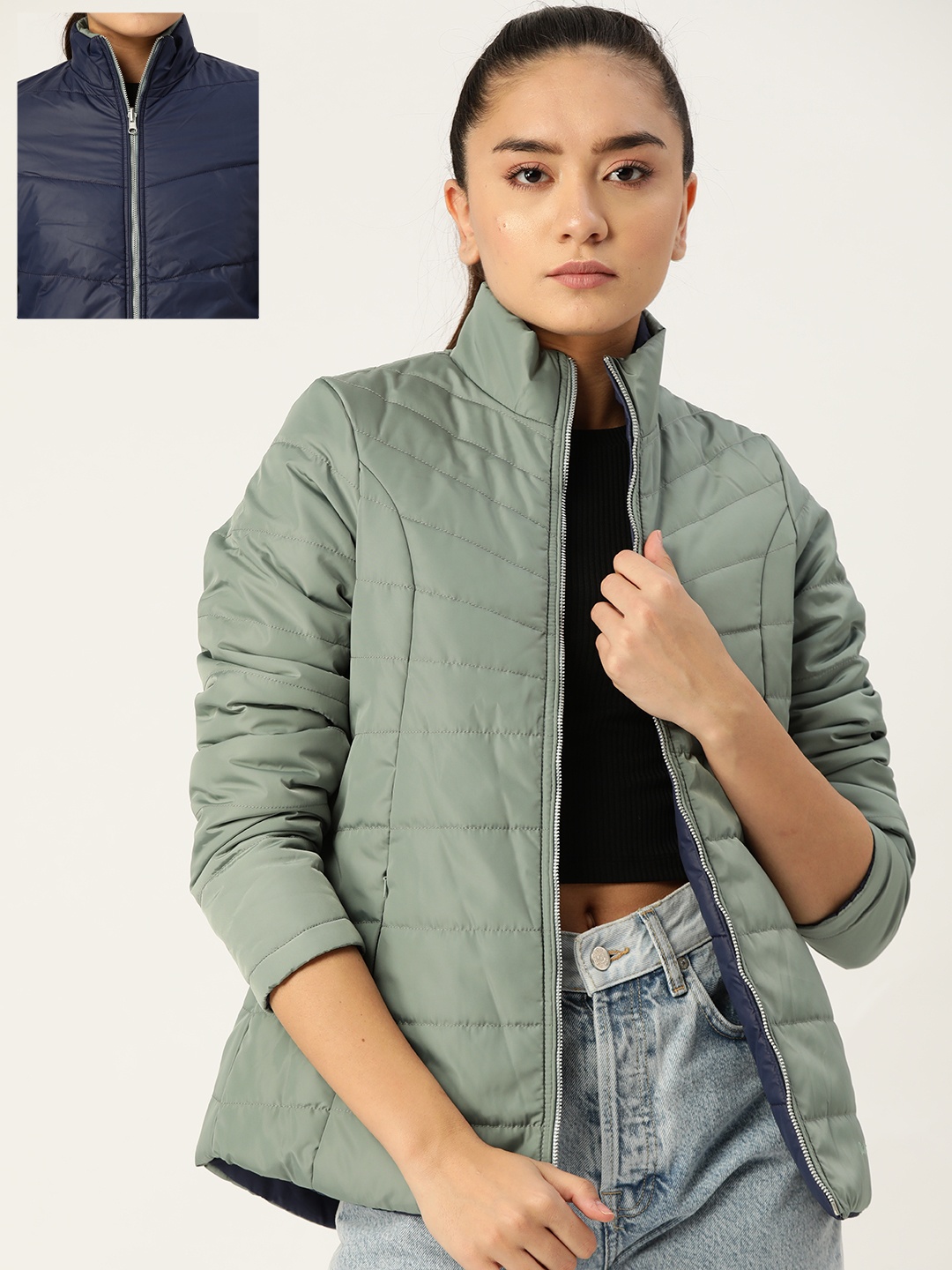 

Duke Women Green Solid Padded Jacket