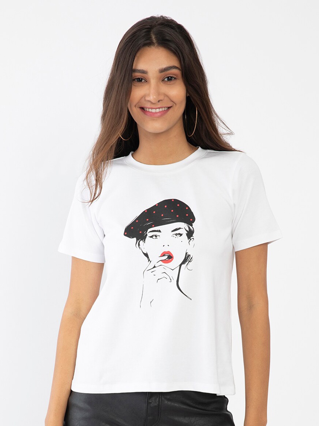 

Zink London Women White Printed Pockets T-shirt