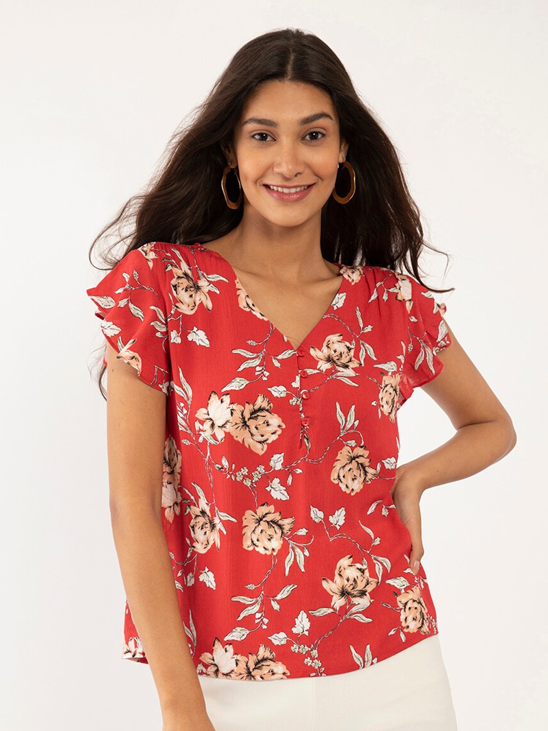 

Zink London Red Floral Regular Top