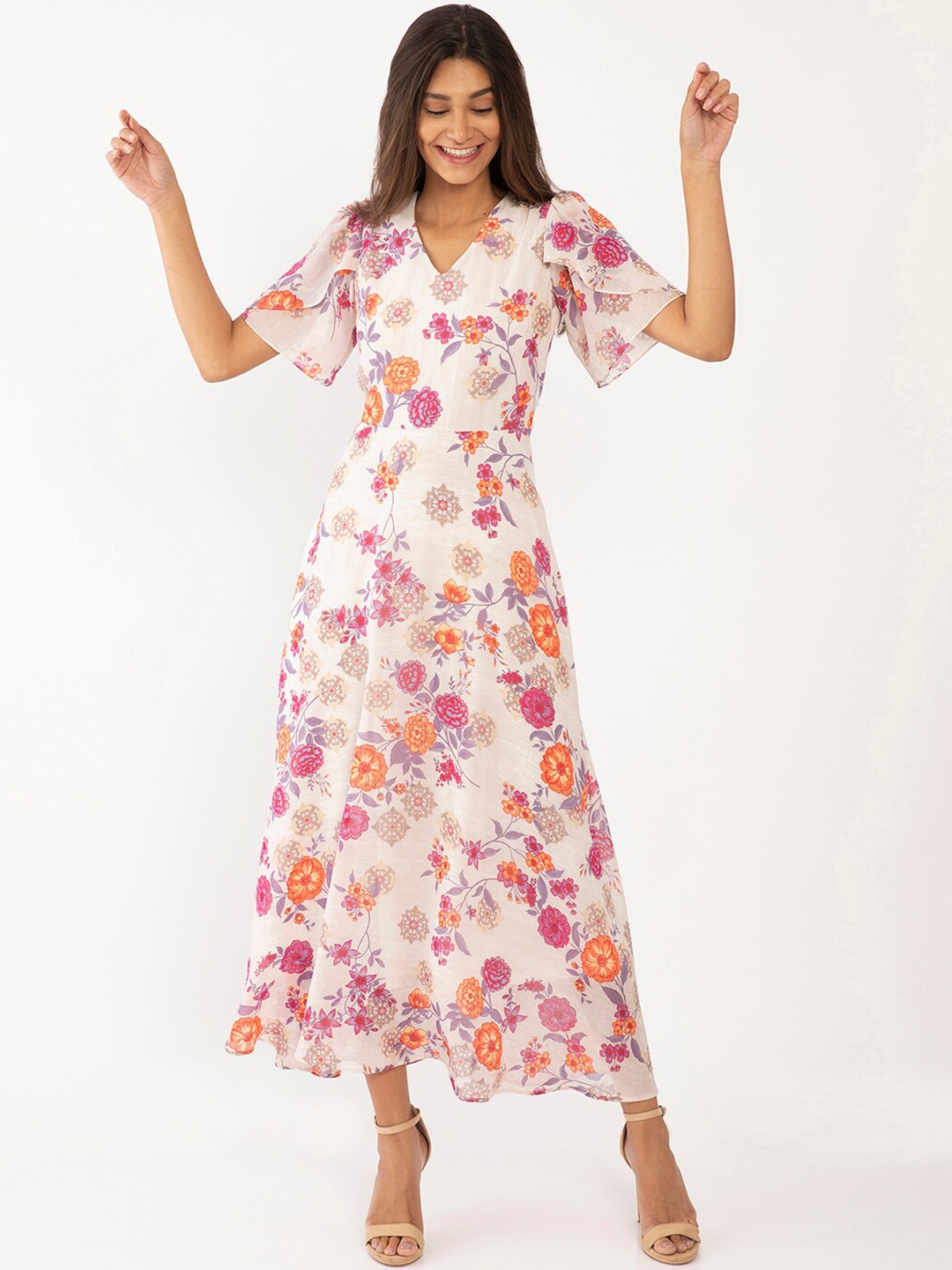 

Zink London Cream-Coloured Floral Maxi Dress
