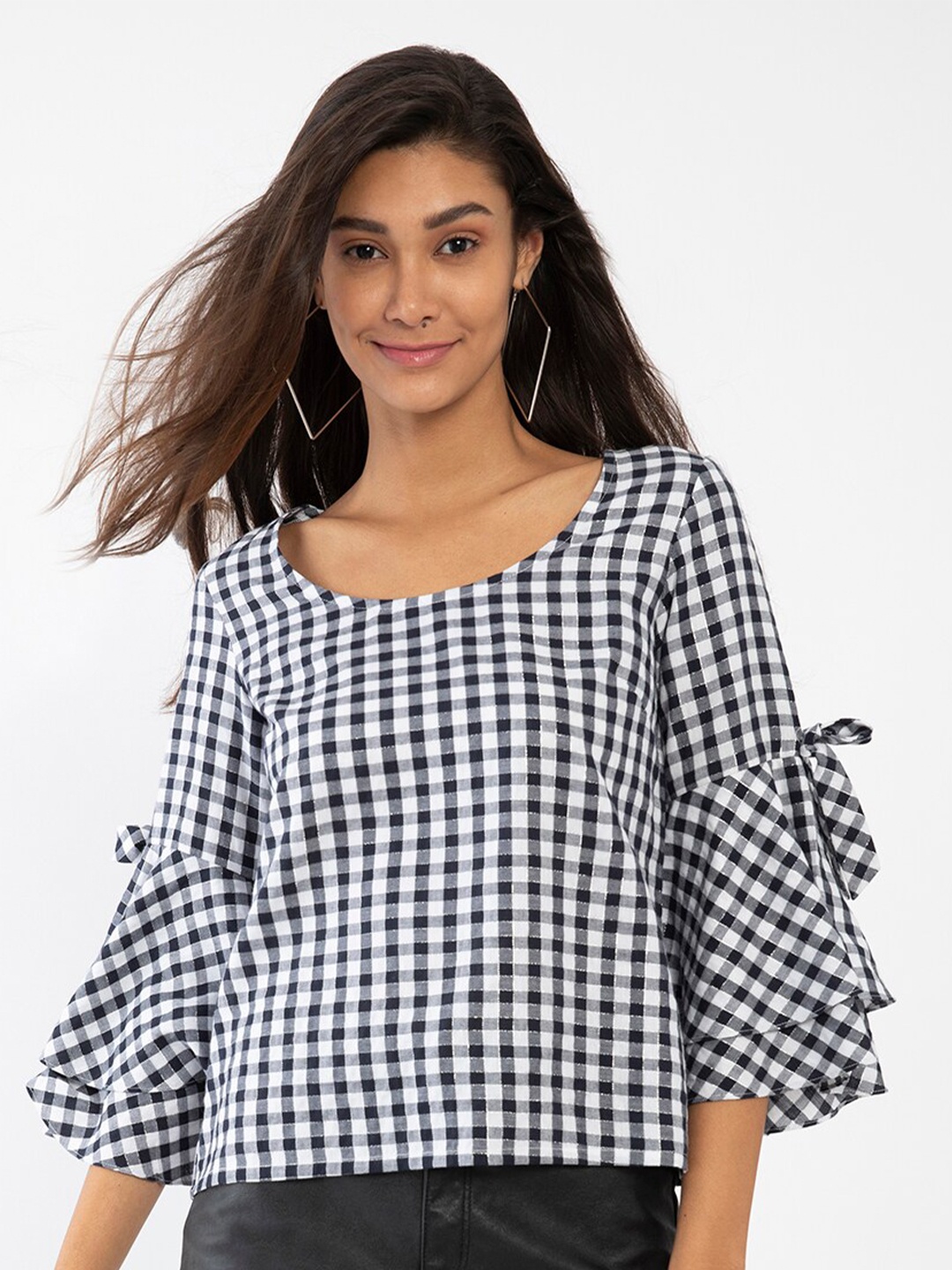 

Zink London Black Checked Boxy Top