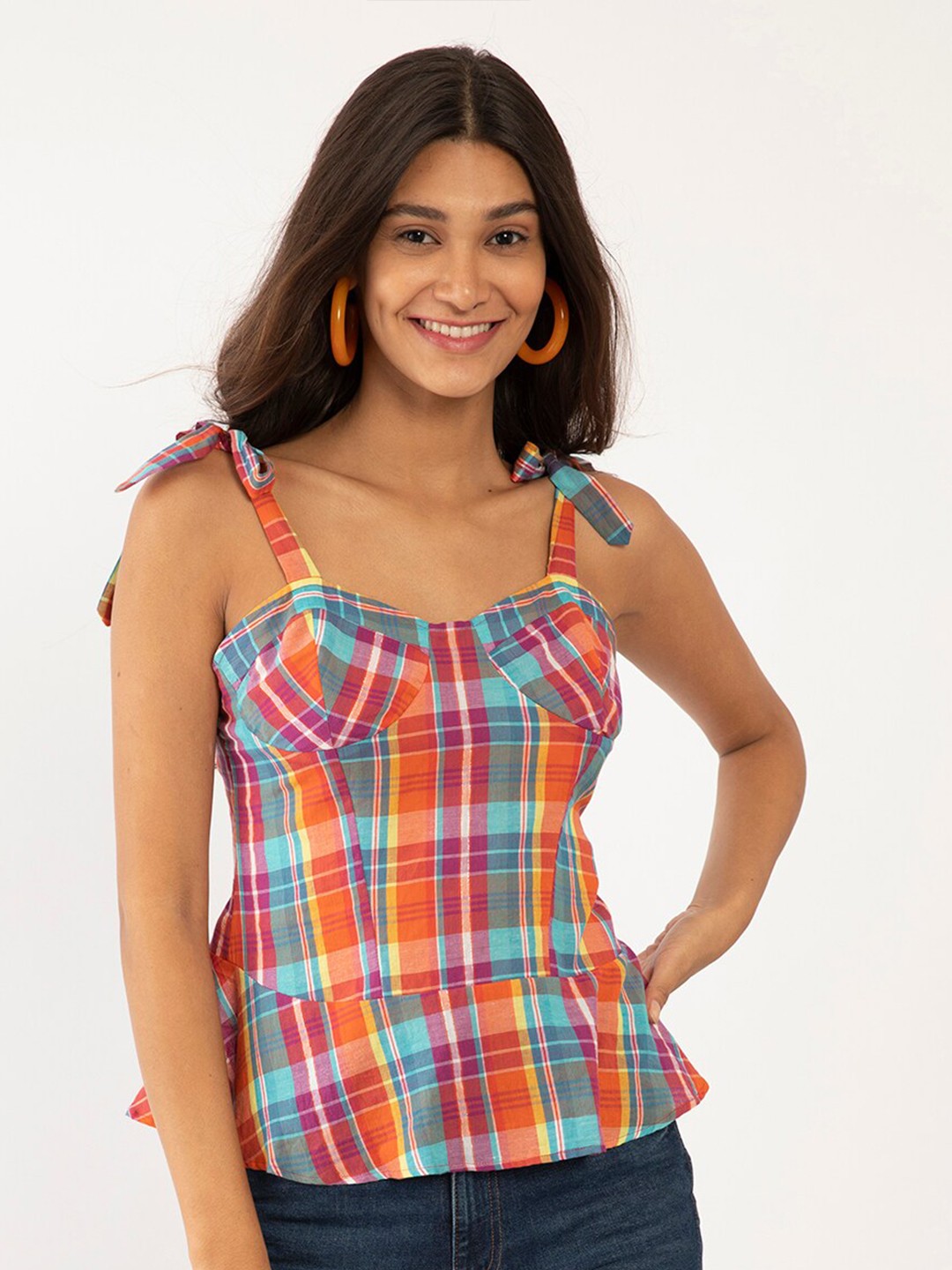 

Zink London Orange Checked Regular Top