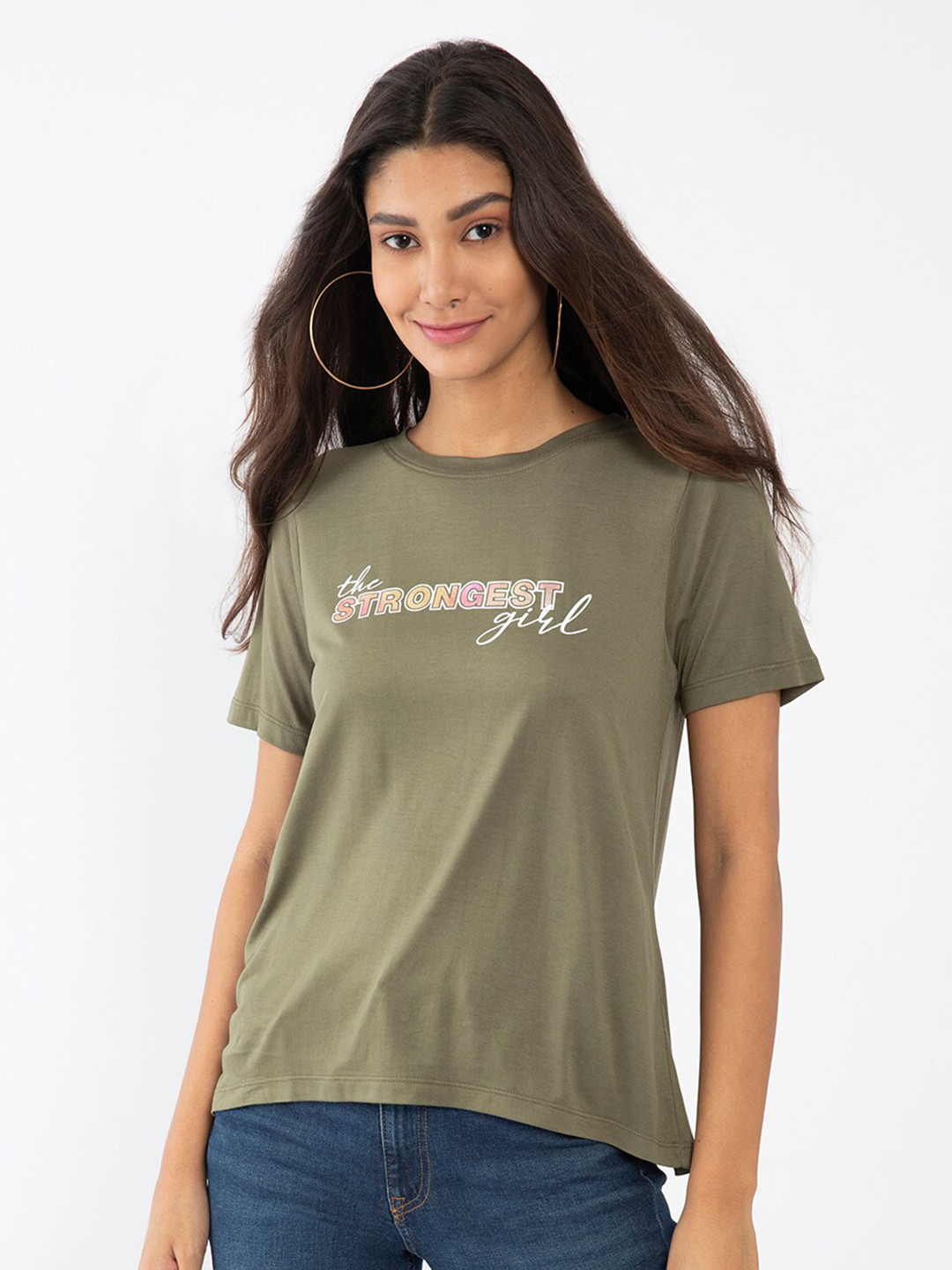 

Zink London Women Green Typography T-shirt