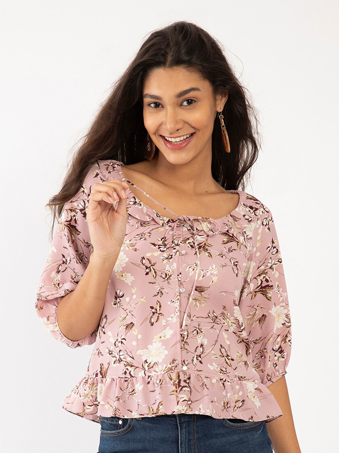 

Zink London Pink Floral Regular Top