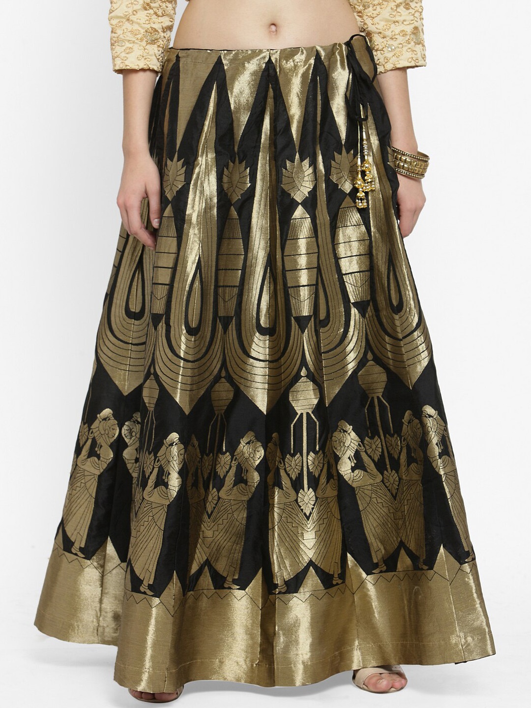 

Clora Creation Women Black & Gold-Coloured Printed Flared Maxi Skirt