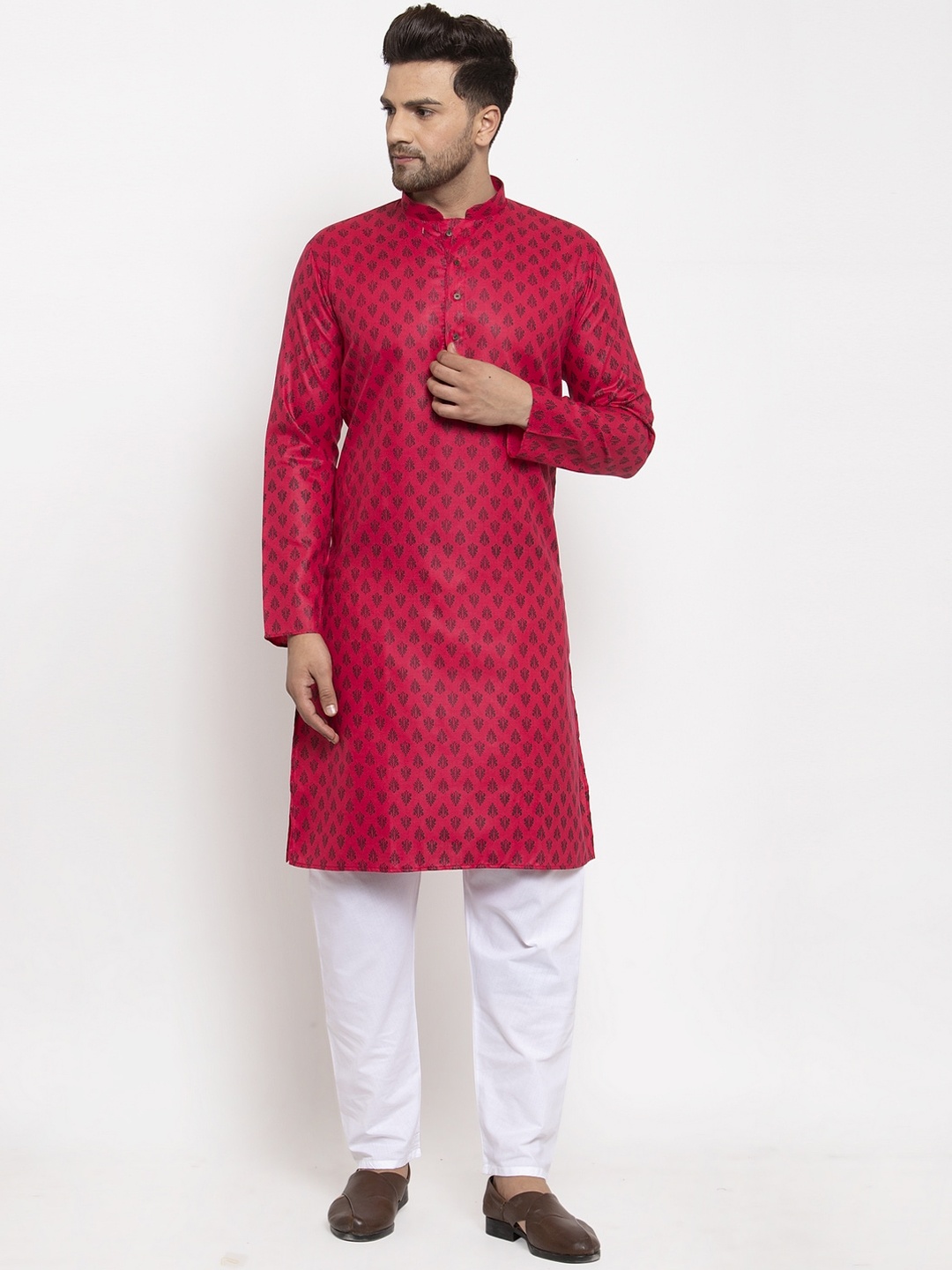 

KRAFT INDIA Men Pink Ethnic Motifs Regular Kurta with Pyjamas
